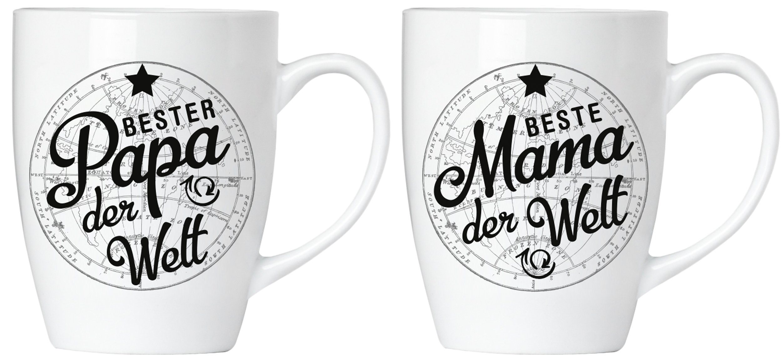 BRUBAKER Tasse 2er-Set Kaffeetassen Beste Mama und Bester Papa, 4-tlg., Keramik, 2x Kaffeebecher in Geschenkpackung mit Grußkarte - für Eltern