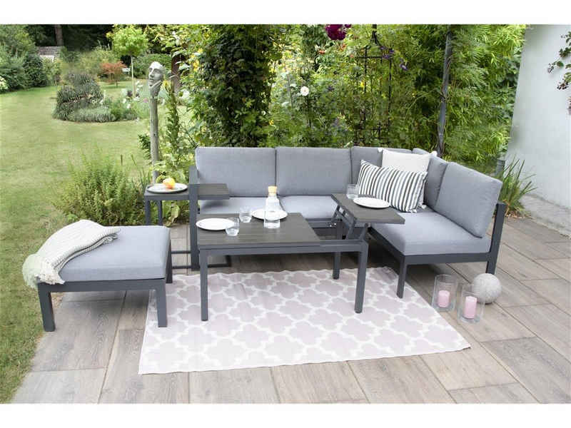 bellavista - Home&Garden® Loungeset Aluminium Gartenlounge Braga, (Set, 5-tlg), Ecklounge mit höhenverstellbarem Tisch