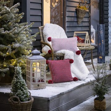 Kissenhüllen Kissenhülle Bommel 2er Set Rot Weiß Strickmuster Winter Weihnachten, Home-trends24.de (2 Stück)