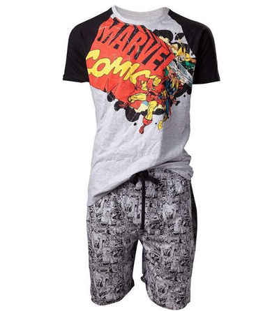 MARVEL Pyjama MARVEL Comics Shorty Pyjama Kurzer Schlafanzug Shorts + Oberteil Jugendliche + Erwachsene Hellgrau Vintage