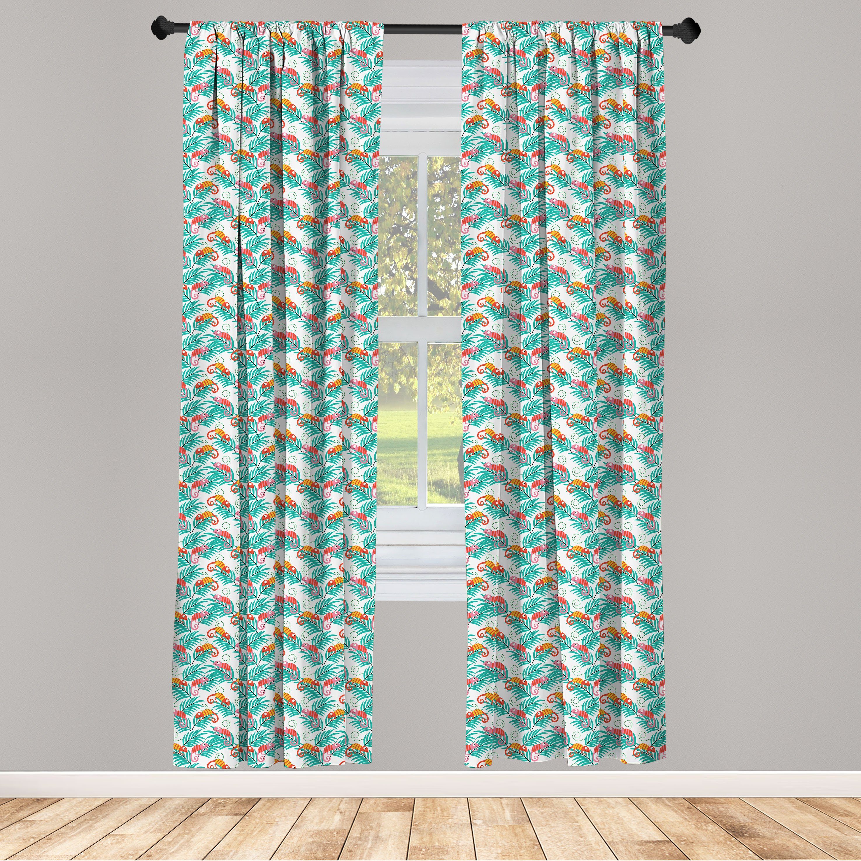 Gardine Vorhang für Wohnzimmer Schlafzimmer Dekor, Abakuhaus, Microfaser, Chamäleon Tier auf einem Baum Ast