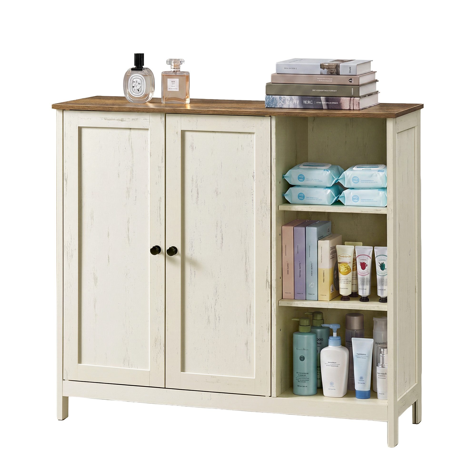 VASAGLE Waschbeckenunterschrank Badschrank aus MDF, Aufbewahrungsschrank, für Badezimmer mit 2 Türen und Offenen Fächern, 90 x 30 x 80 cm, 1 Stück