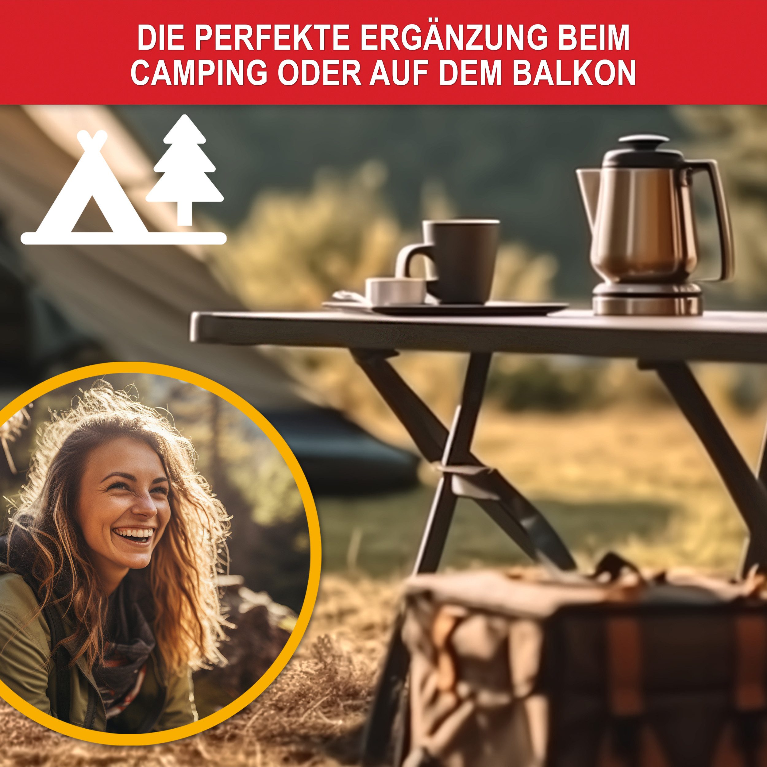 Onbest Klapptisch Balkontisch mit Holzoptik klappbar, 61x74x56cm (B x H x T), Stahlgestell, bis 80 kg