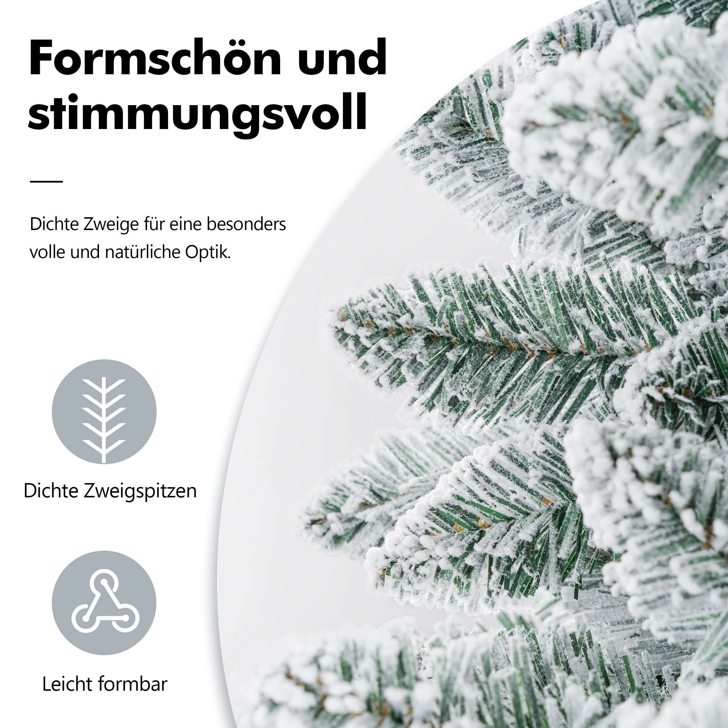 WHEELYOU Künstlicher Weihnachtsbaum 210 cm Dicht beflockte Schneetanne, PVC, Lichterkette, 8 Modi, Dicht beflockte PVC-Schneetanne, volle Zweige, markanter Wint – Bild 3 von 5