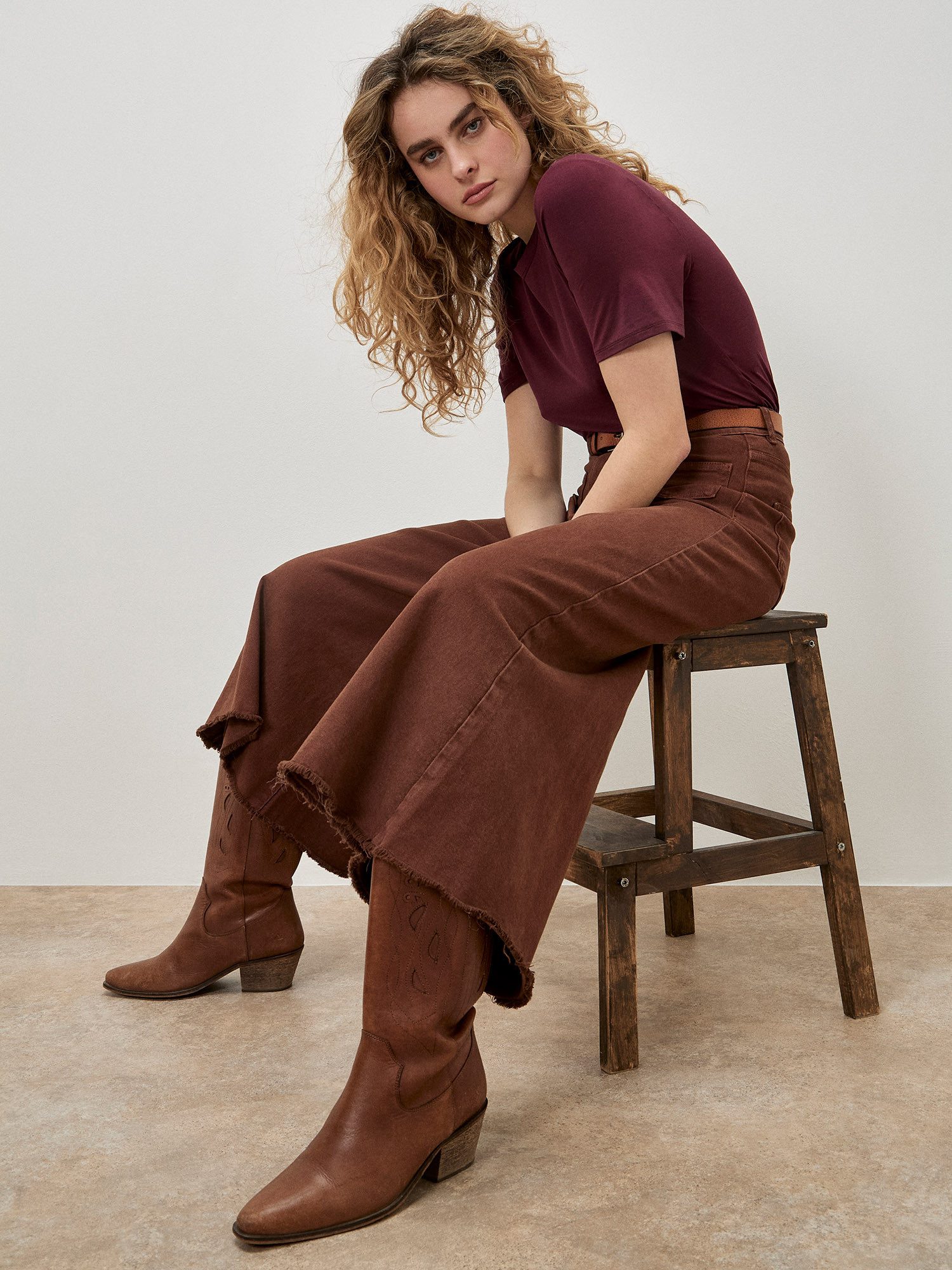 Apricot Weite Jeans 7/8-Jeans mit weitem Bein