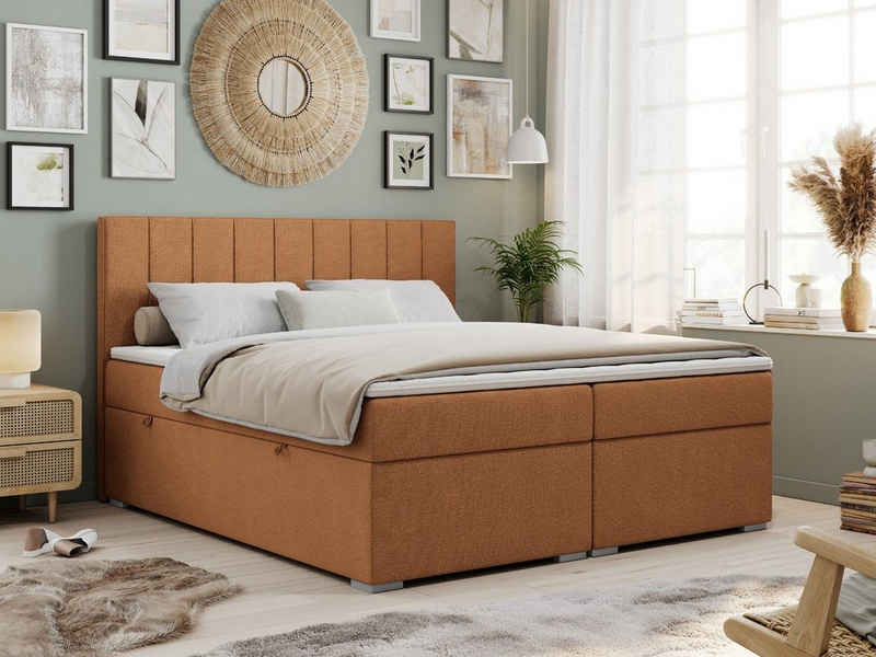 MKS MÖBEL Boxspringbett ALLY, Doppelbett mit Multipocket-Matratze, Praktisch Polsterbett