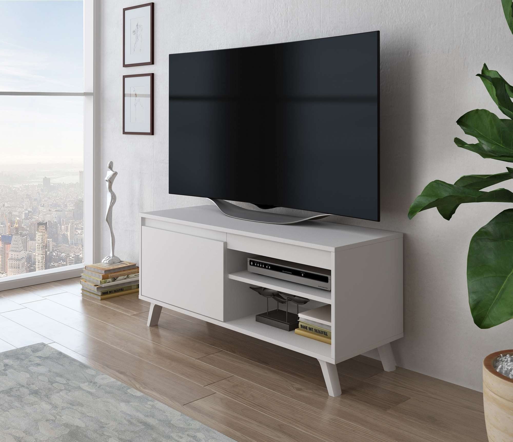 Furnix TV-Schrank DARSI Lowboard Fernsehschrank Kommode 100 oder 140 cm breit Wahl skandinavisches Design Weiß