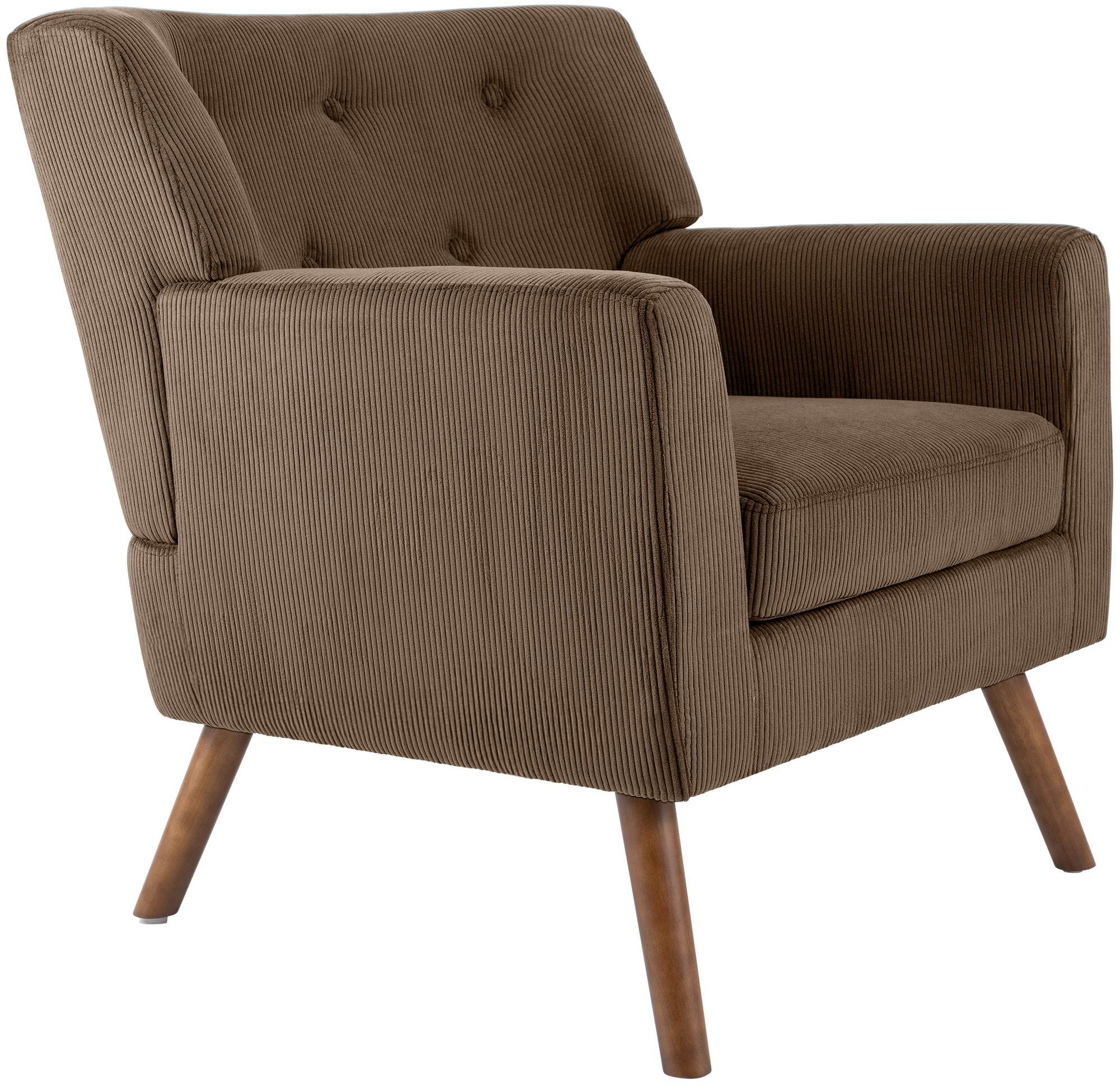 CLP Loungesessel Kioni (1er), Cordbezug, Kautschukholz, bis 150 kg belastbar