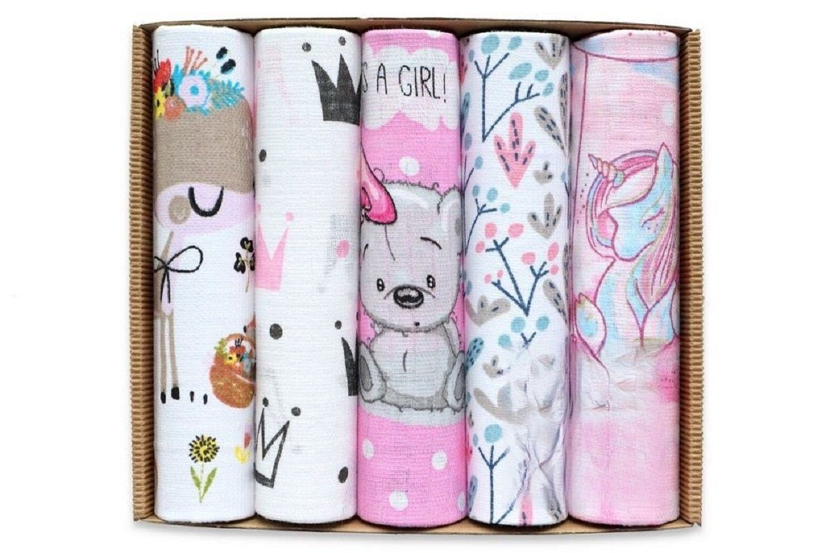 Babyhafen Stoffwindeln 5er-Pack Baby Mullwindeln Spucktücher Mädchen Geschenkbox (Packung), Geschenkbox