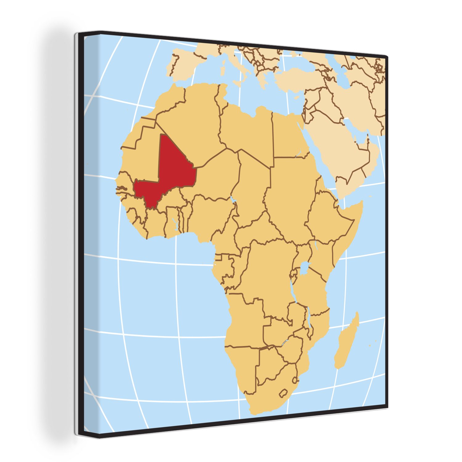 OneMillionCanvasses® Leinwandbild Illustration von Mali Schlafzimmer Bilder für auf Landkarte, Leinwand Wohnzimmer der (1 St), afrikanischen