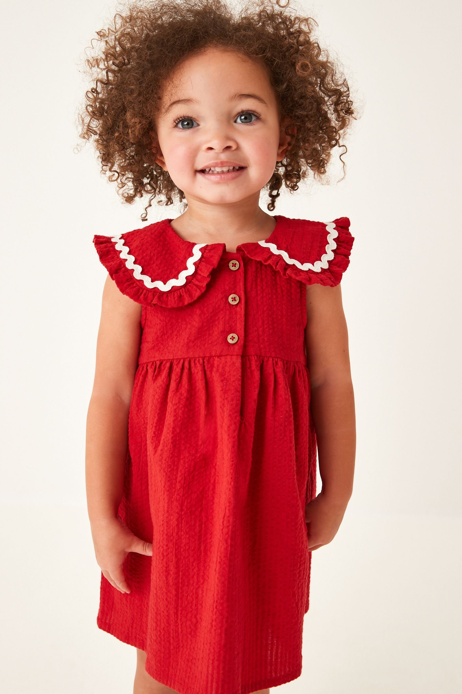 Next Sommerkleid Baumwollkleid mit Kragen (1-tlg) Red | Sommerkleider