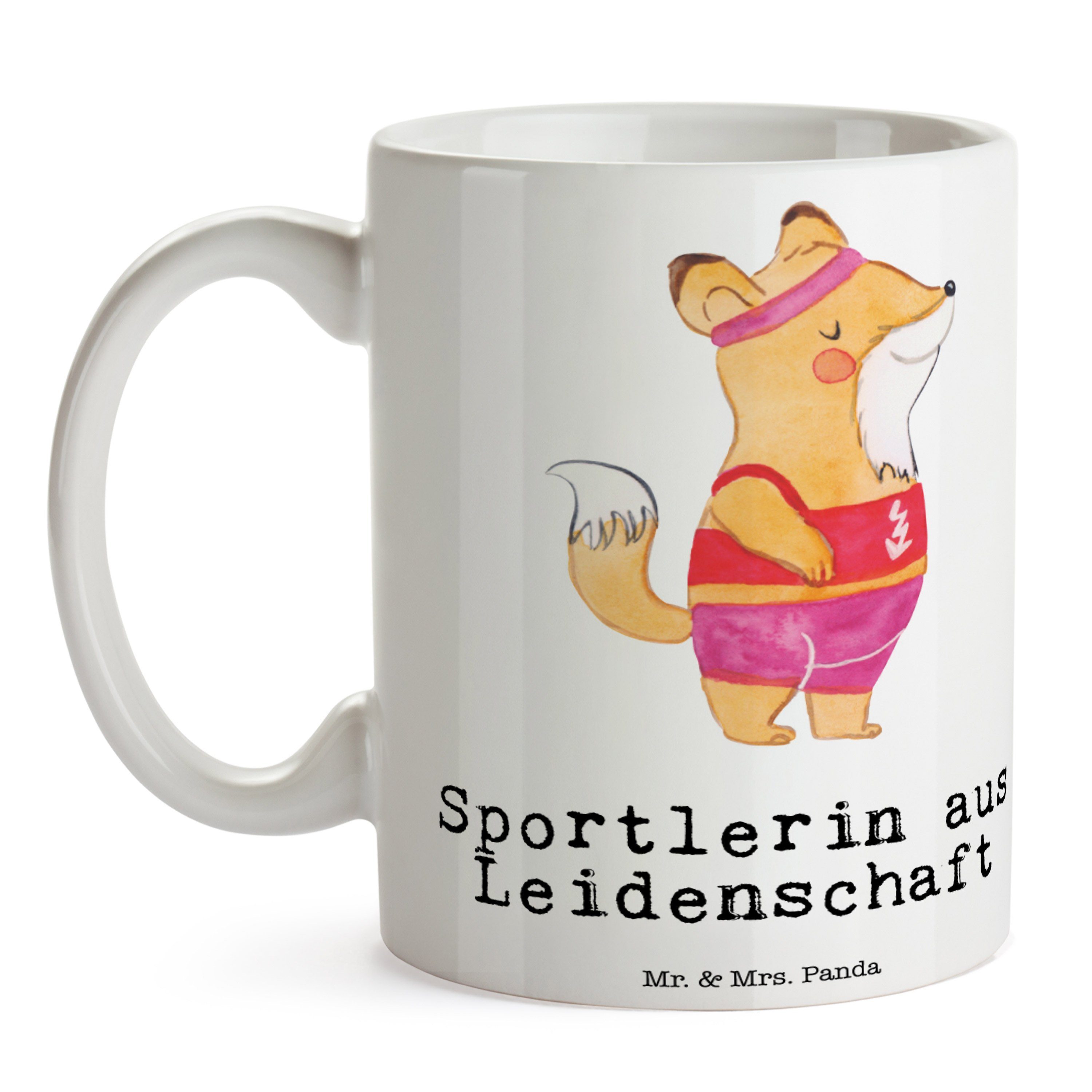 Mr. & Mrs. Panda Tasse Sportlerin aus Leidenschaft - Weiß - Geschenk, Schenken, Kollege, Tas, Keramik