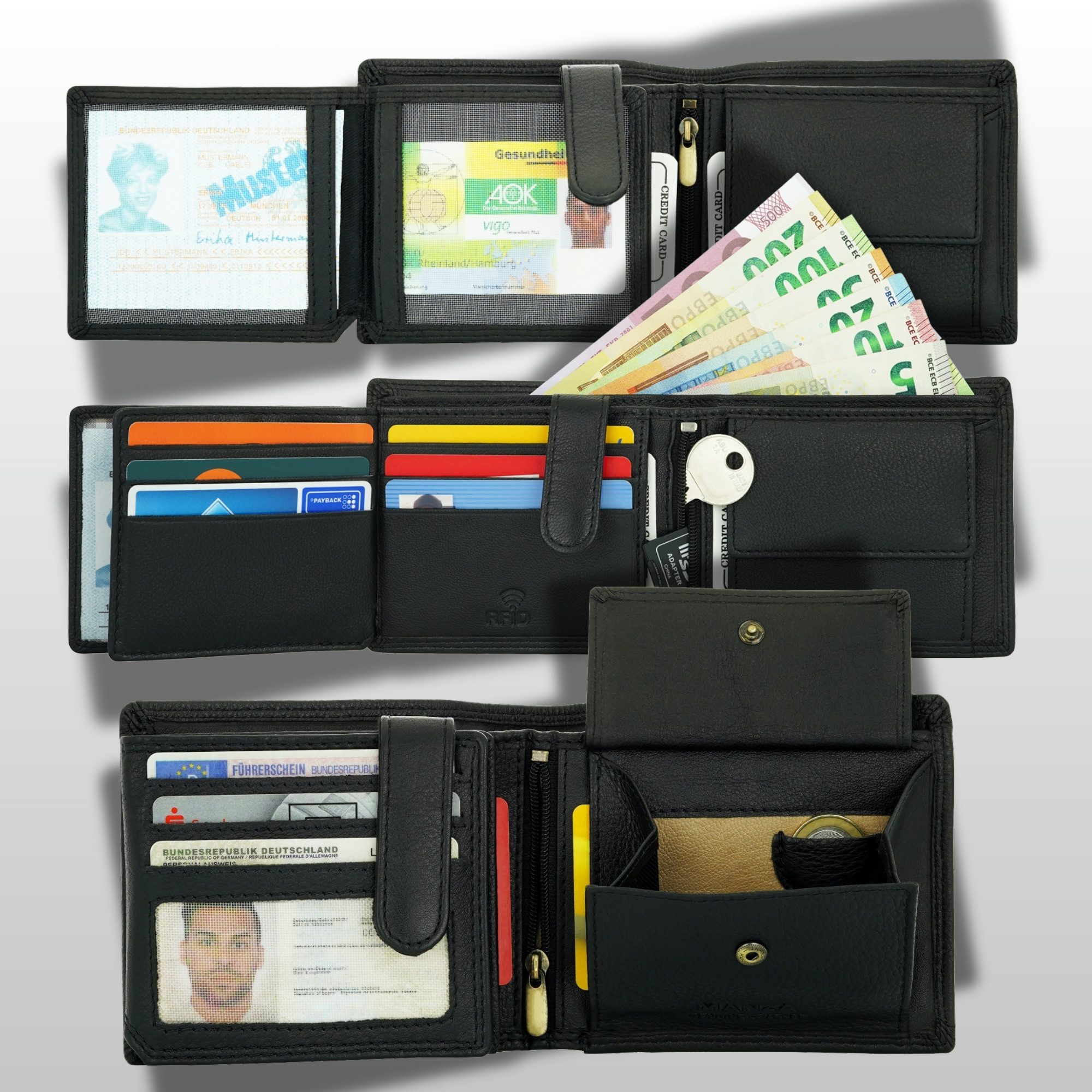 Manza Geldbörse Geldbörse Herren Schwarz mit RFID, Geheimfach und Geschenkb günstig online kaufen