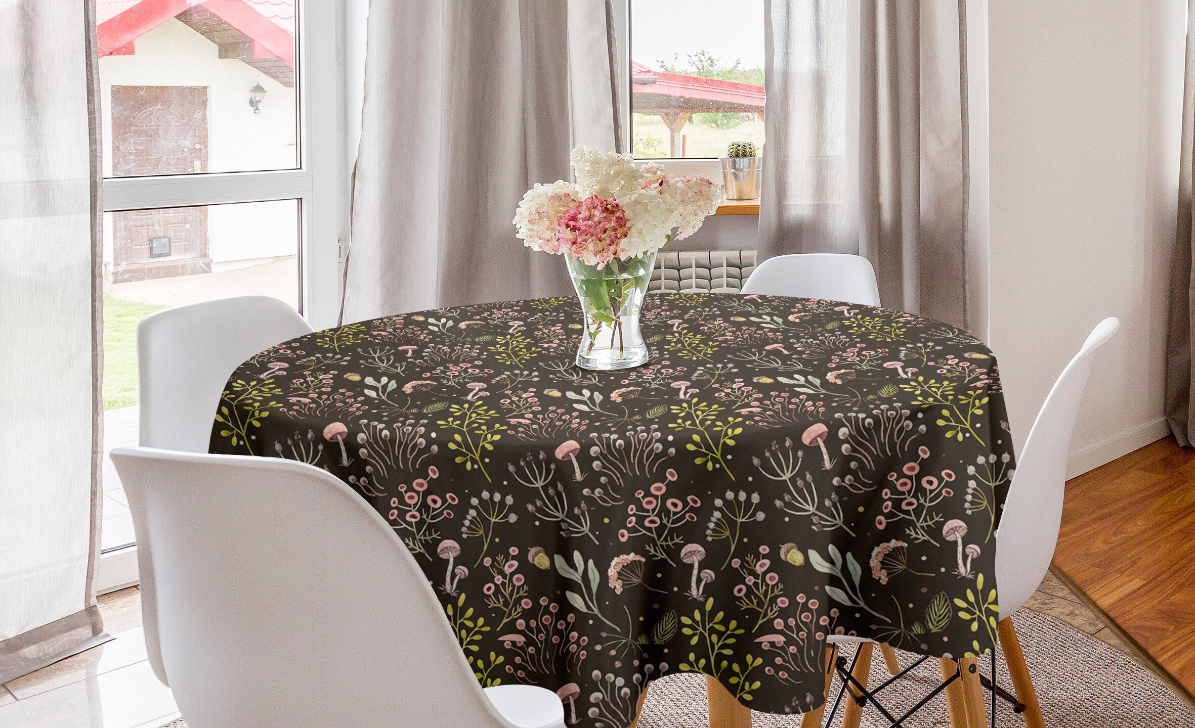 Kreis Blühender Abdeckung Waldlaub Abakuhaus Küche Tischdecke Botanisch Dekoration, Esszimmer für Tischdecke