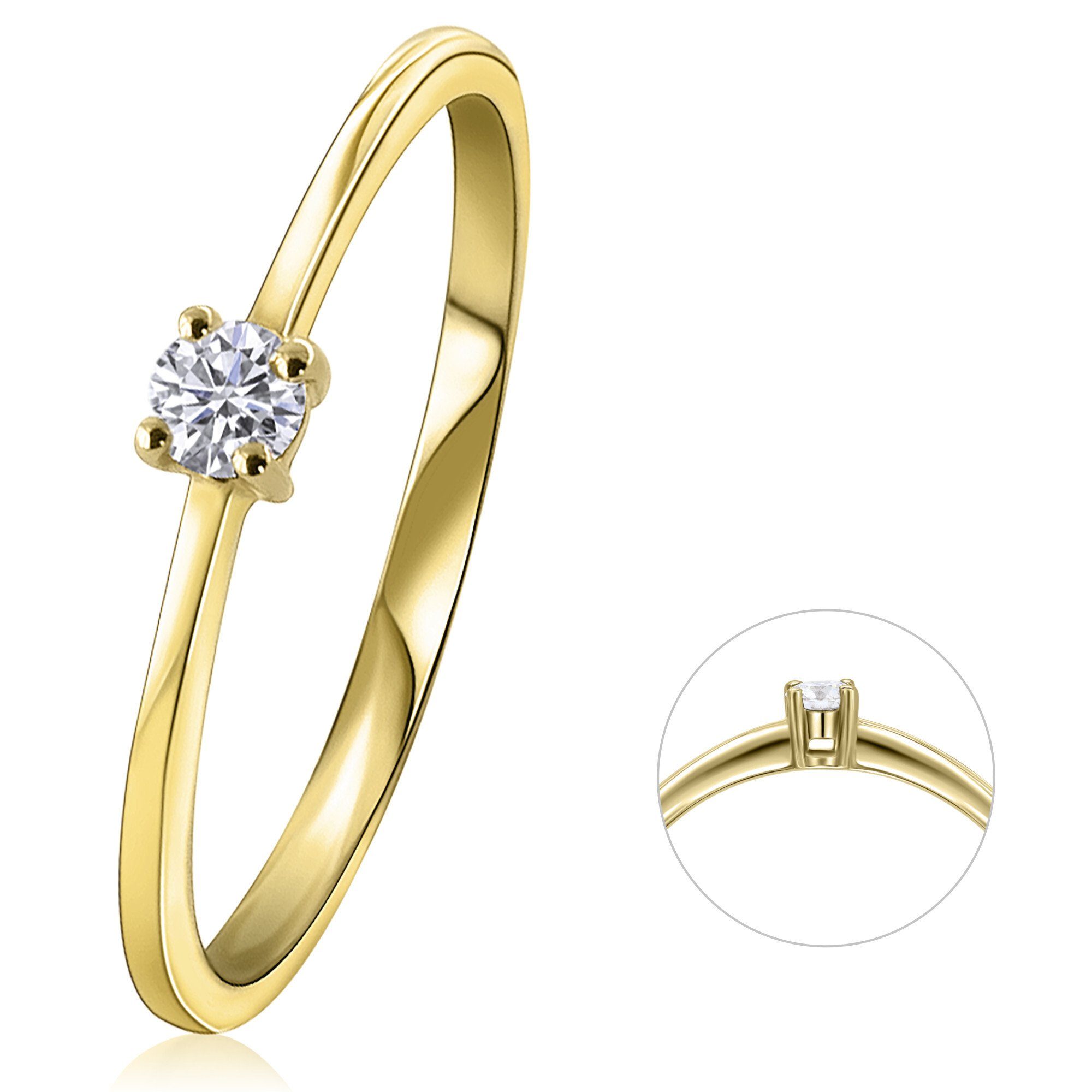 Diamant ELEMENT Damen 585 0,10 aus Gelbgold, Schmuck Diamantring Brillant ct ONE Gold Ring