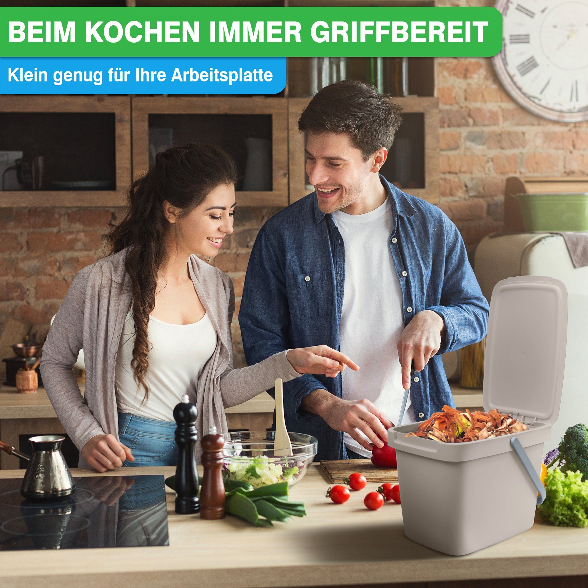YourCasa Biomülleimer YourCasa® Biomülleimer Küche 6L Komposteimer für alltäglichen Biomüll, Mit Wandhalterung