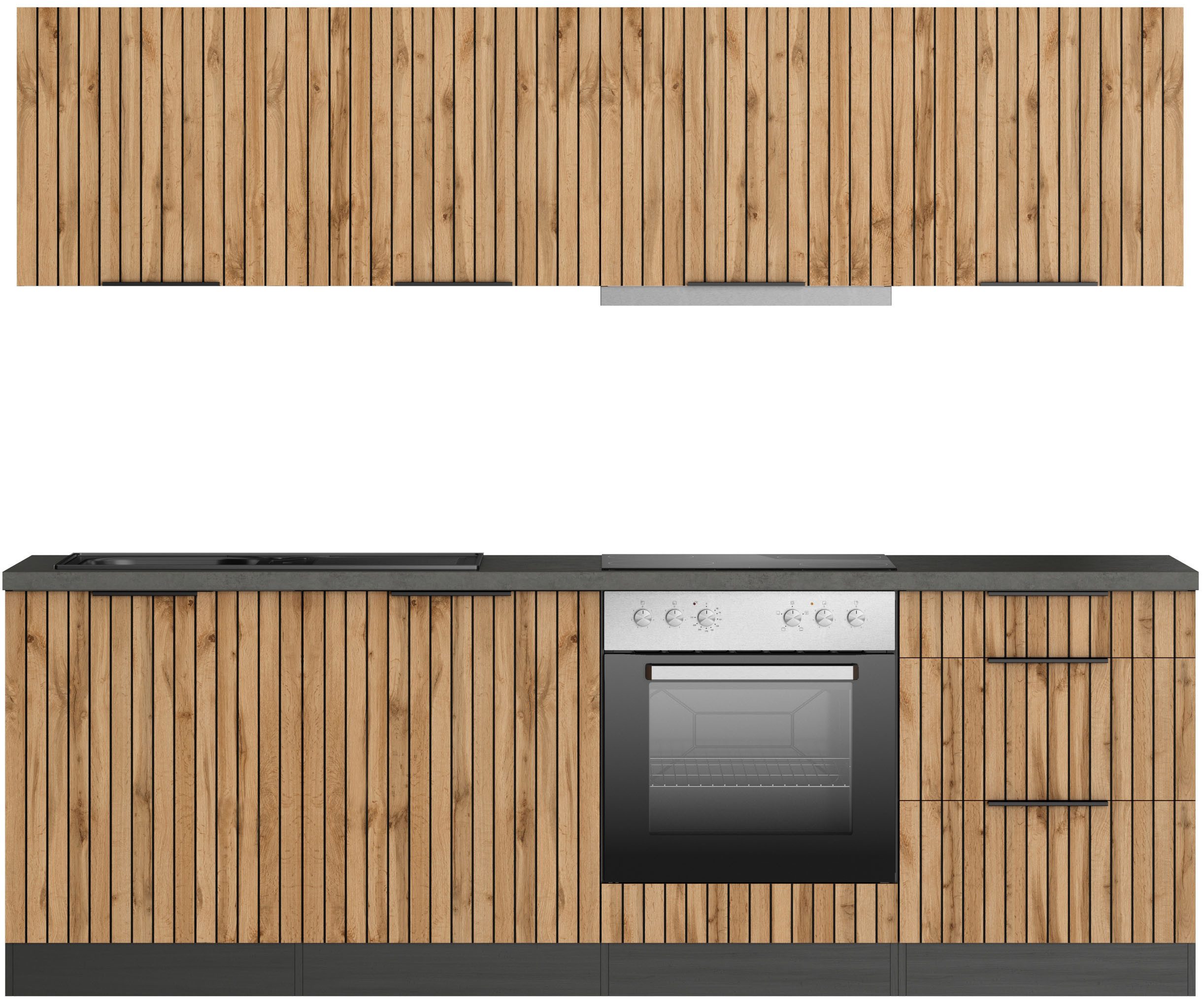 KOCHSTATION Küchenzeile KS-Lagos, Breite 240 cm,wahlweise mit E-Geräten, Spüle in edelstahl oder schwarz – Bild 2 von 5