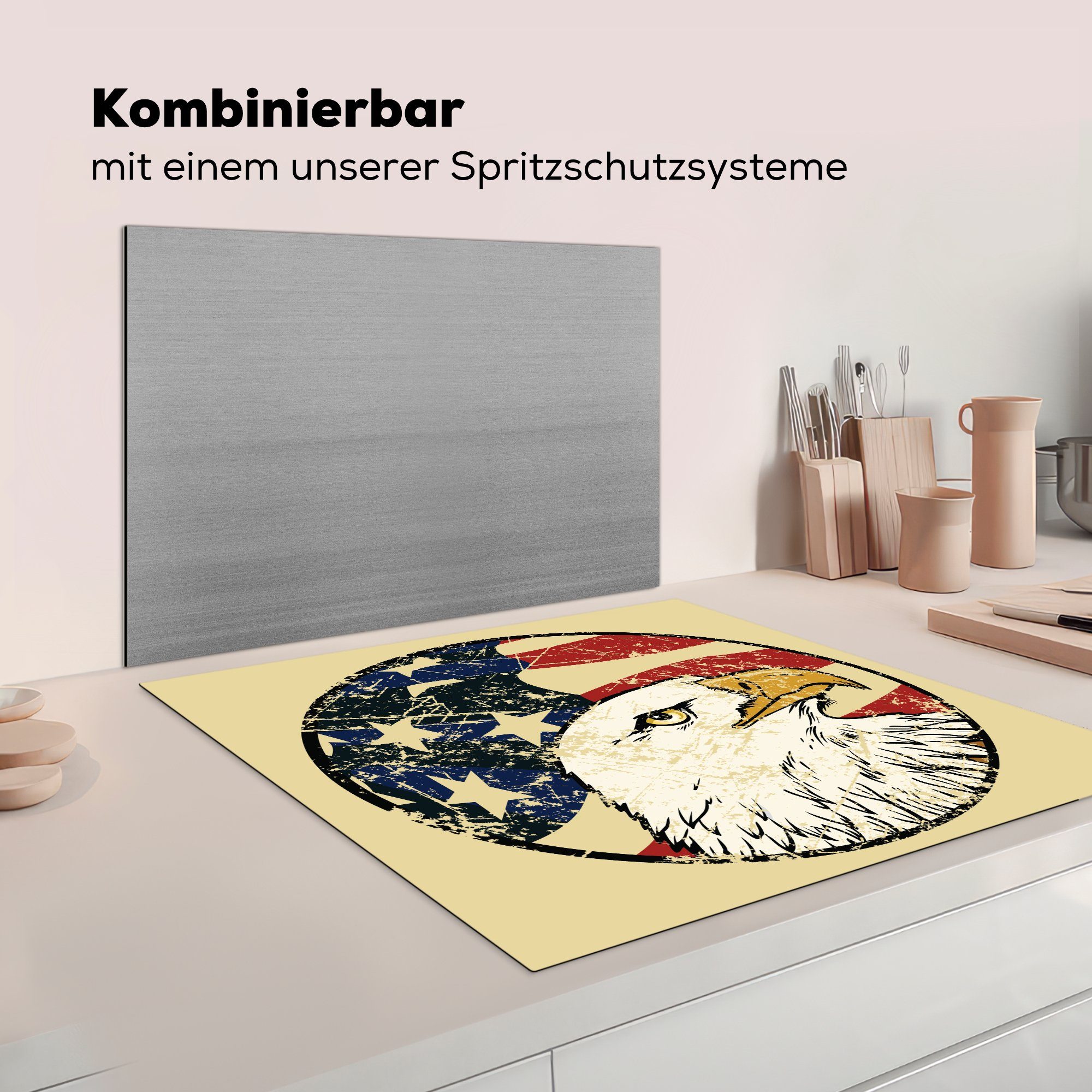 MuchoWow Herdblende-/Abdeckplatte Illustration tlg), des Kopfes für Ceranfeldabdeckung, Arbeitsplatte küche der, cm, Vinyl, eines amerikanischen Weißkopfseeadlers mit 78x78 (1