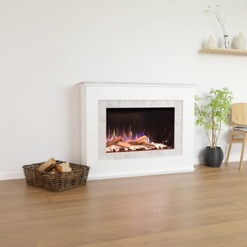 GLOW FIRE Elektrokamin PR6 E-Motion 3D, Elektrischer Kamin mit 3D Feuer mit Heizung, täuschend echte Flamme mit Heizung, 3 Dekorationen