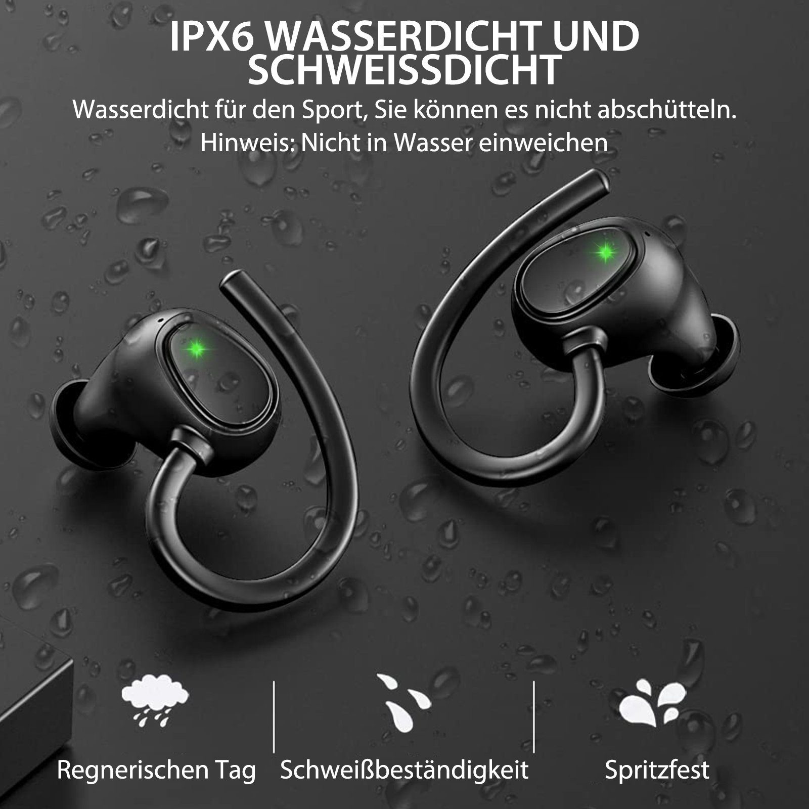 Sportkopfhörer, Bluetooth Ohrbügeln 5.3 CVC8.0) (Immersives In-Ear-Kopfhörer HD Schwarz Bluetooth mit Rauschunterdruckung, HIFI-Stereo, ENC mit Kabellos LED-Ladebox, Anruf, Yuede Earbuds Kopfhorer