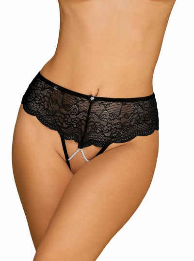 Obsessive Tanga Pearlove sexy Tanga mit offenem Schritt und mit Perlen ouvert Spitze - schwarz