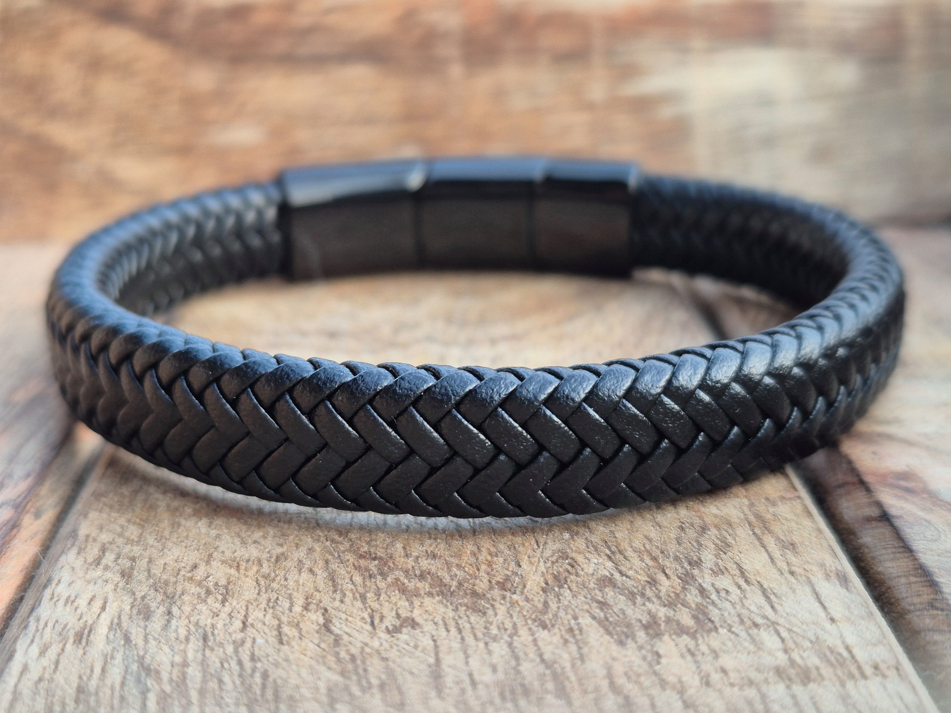 NAHLE Lederarmband Leder elegantes Armband Echtleder – geflochten mit Magnetverschluss, mit Magnetverschluss, Länge durch Verlängerungsstück verstellbar