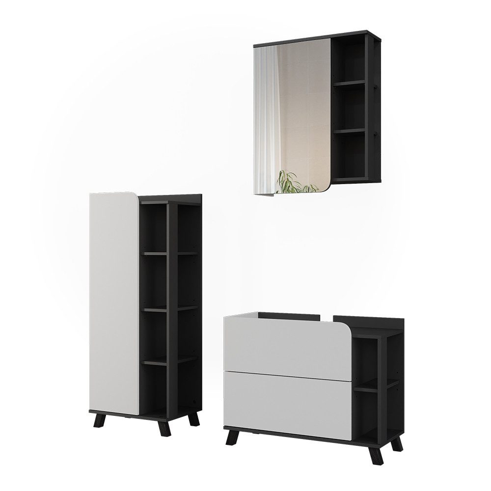 Vicco Badmöbel-Set Karen, Weiß/Anthrazit, 3 Teile, (3-St., 3er Set)