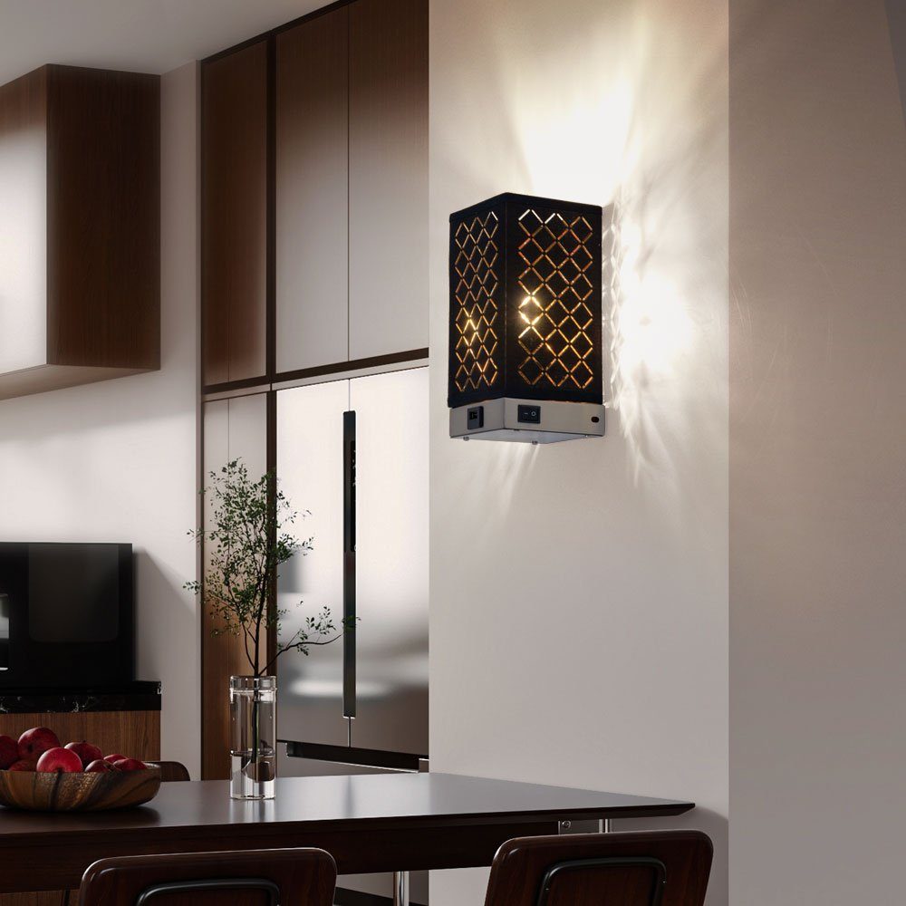 gold Wandleuchte, etc-shop Leuchtmittel Wohnzimmerlampe inklusive, Wandleuchte nicht Wandlampe Stoffschirm USB mit schwarz