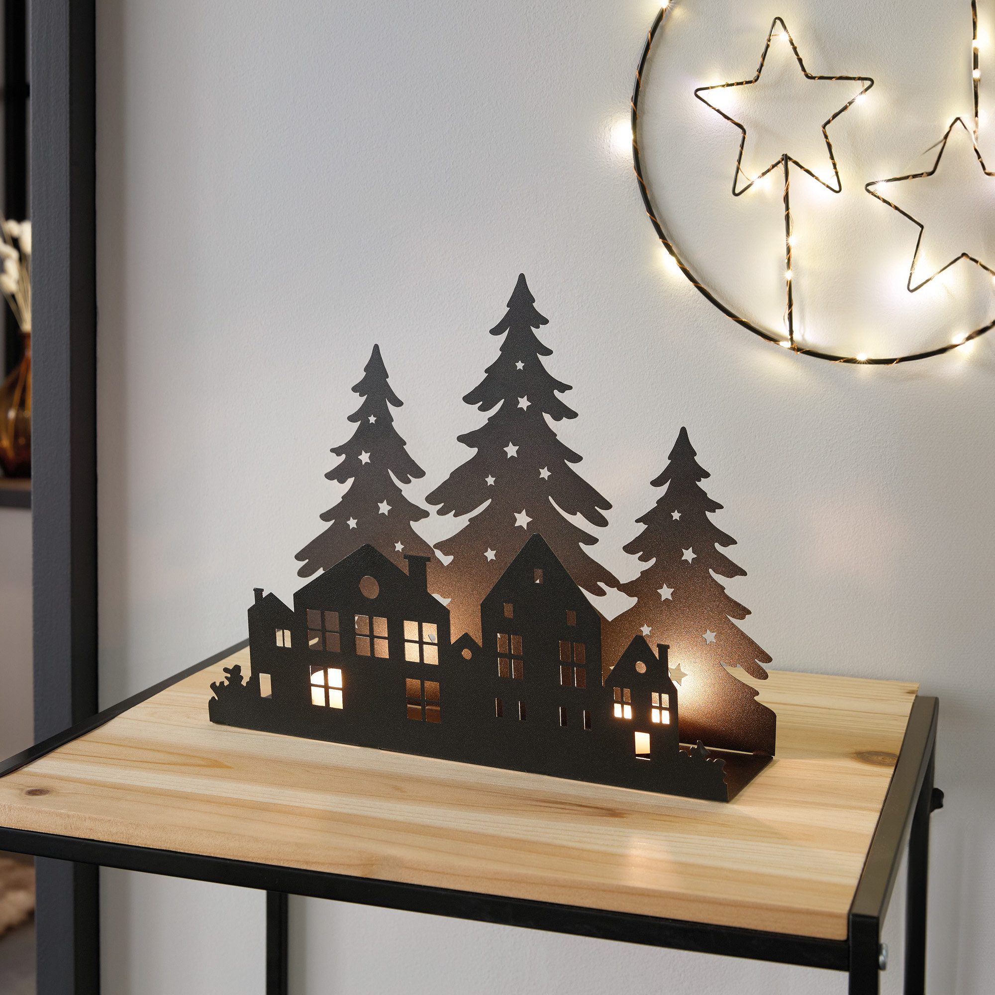 Kerzenhalter Teelichthalter "Häuser im Wald", Uni günstig online kaufen