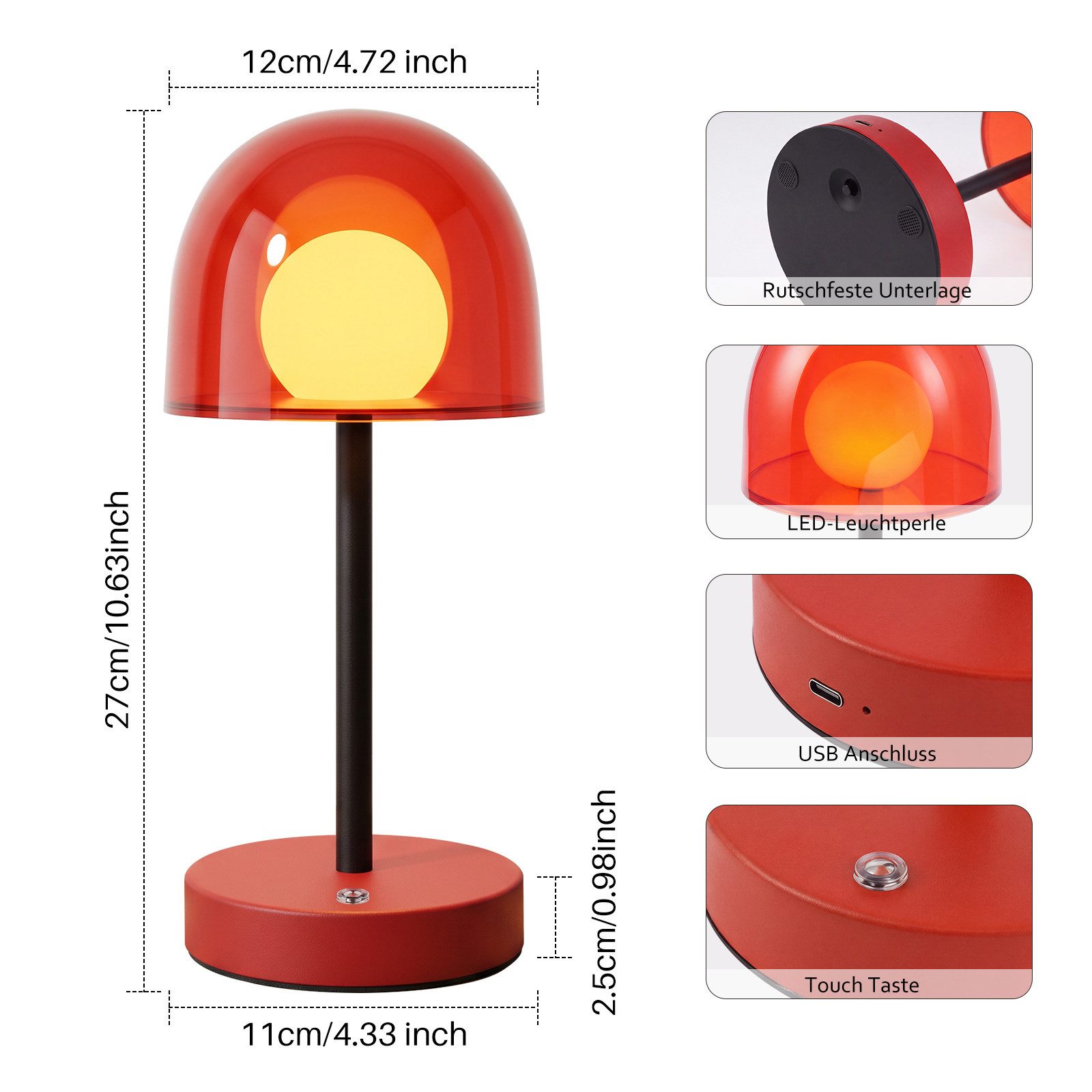 Nettlife LED Tischleuchte kabellos dimmbar Touch 3 Farbtemperaturen Akkubetrieb Nachttischlampe, für Schlafzimmer Wohnzimmer Arbeitszimmer Büros – Bild 3 von 5