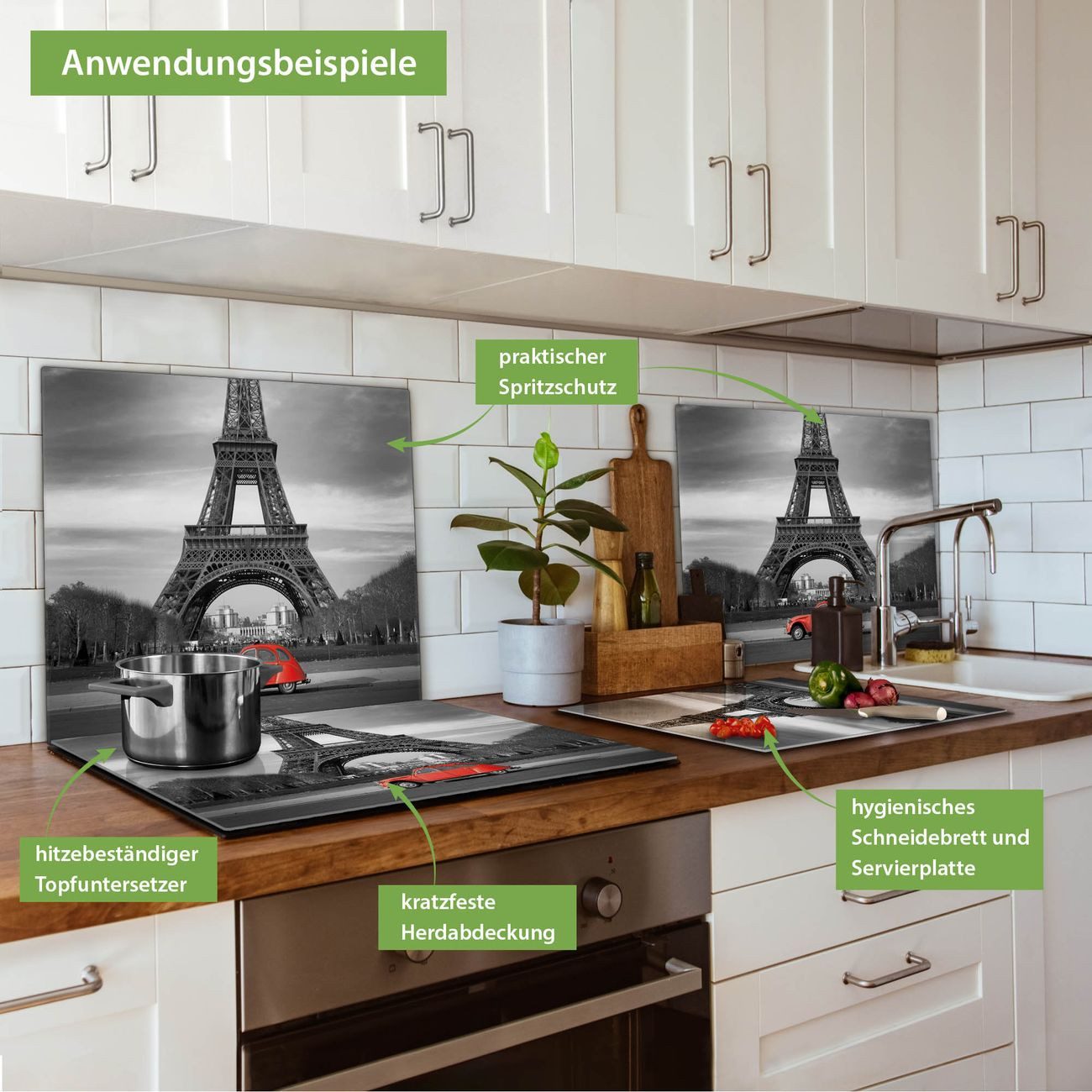 banjado Herd-Abdeckplatte einteilig aus Glas mit Motiv Paris, (gehärtet, 1 tlg., inkl. selbstklebende Gummifüßchen)