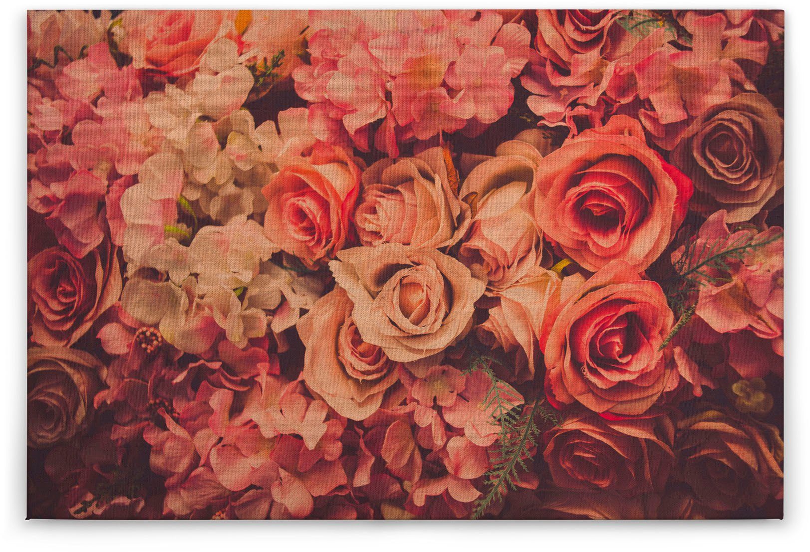 A.S. Création Leinwandbild Flower Wall, Blumen, Kinder, Kunst (1 St), Romantische Rosen Rosenbild Keilrahmen Leinwand-Bild Wohnzimmer modern