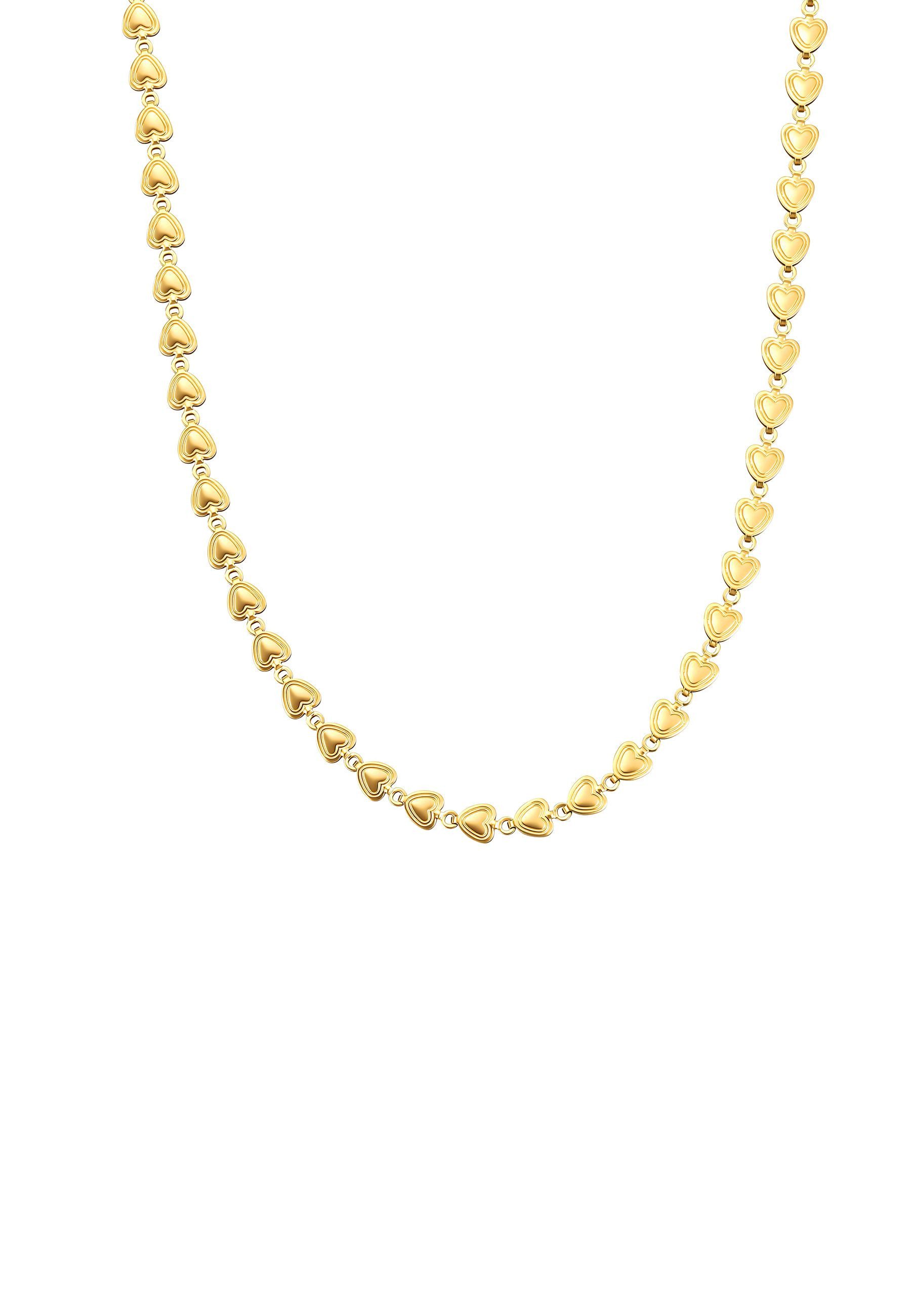 Hey Happiness Herzkette Love Gliederkette, in Gold Rosa Silber, Romantische Damen Halskette aus Edelstahl, Herzdesign