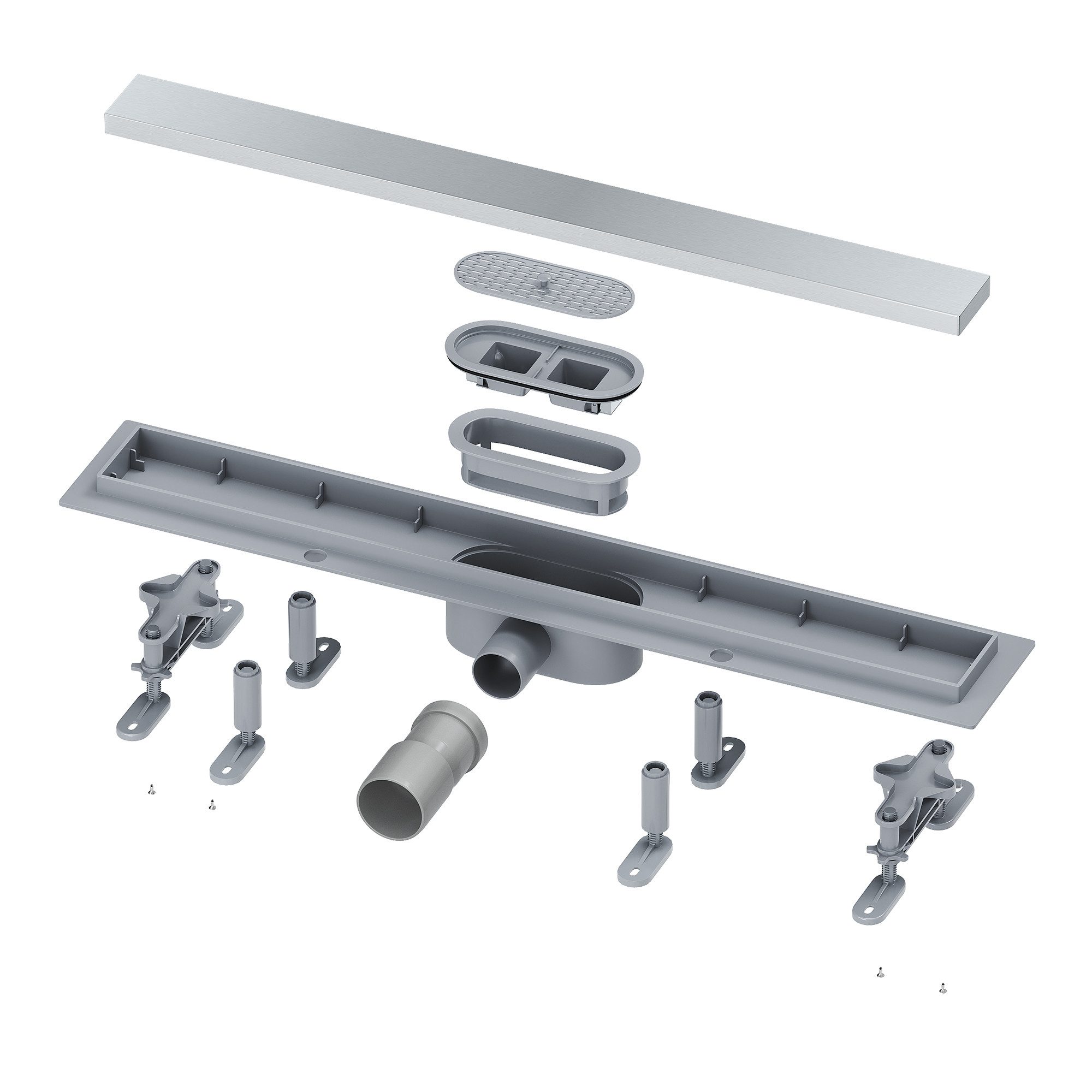 SONNI Duschrinne 2-in-1-Flachduschrinne aus Edelstahl 40-80 cm 360° verstellbar