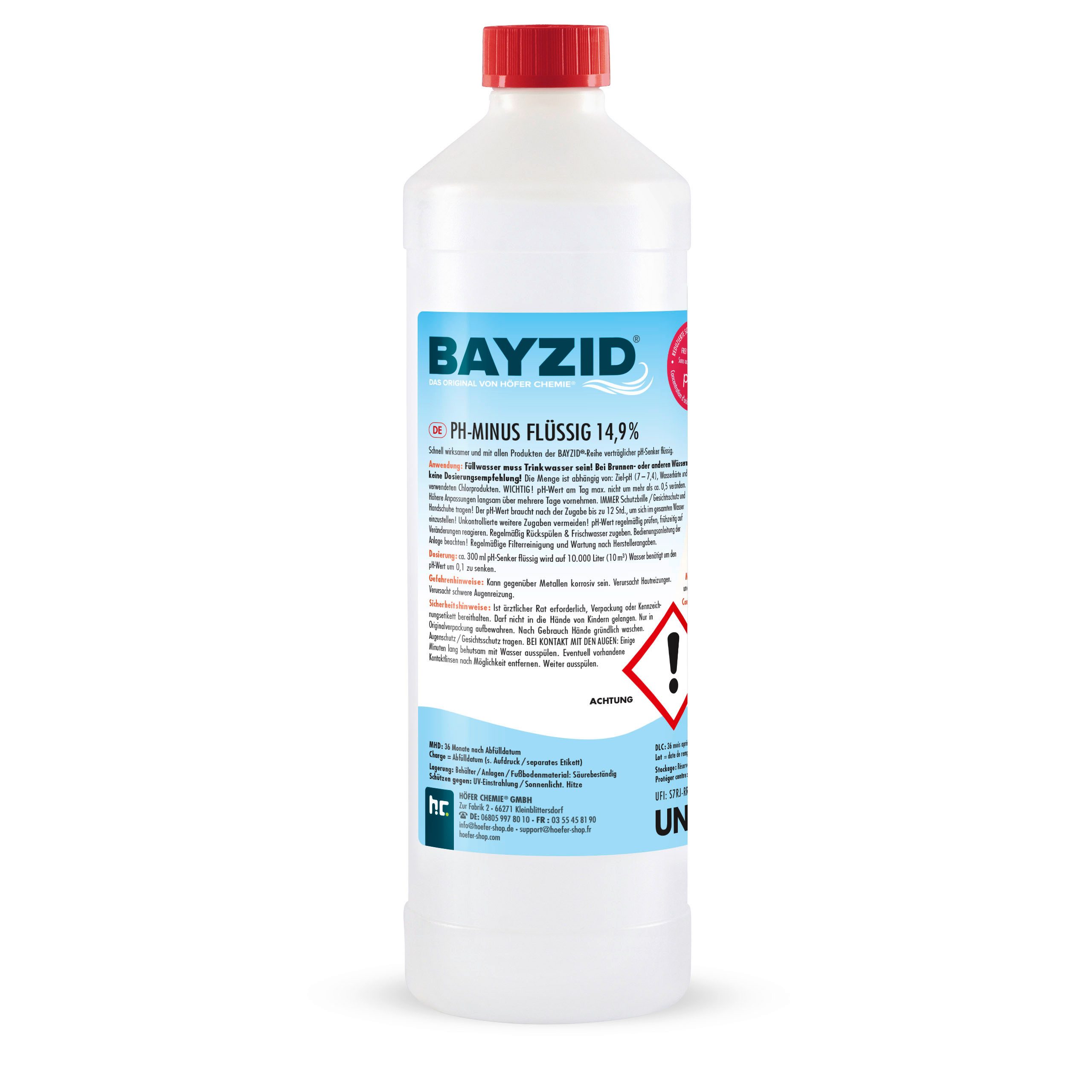 Höfer Chemie GmbH Poolpflege 1 kg BAYZID® pH Minus flüssig 14,9%, Zuverlässige Regulierung des pH-Werts