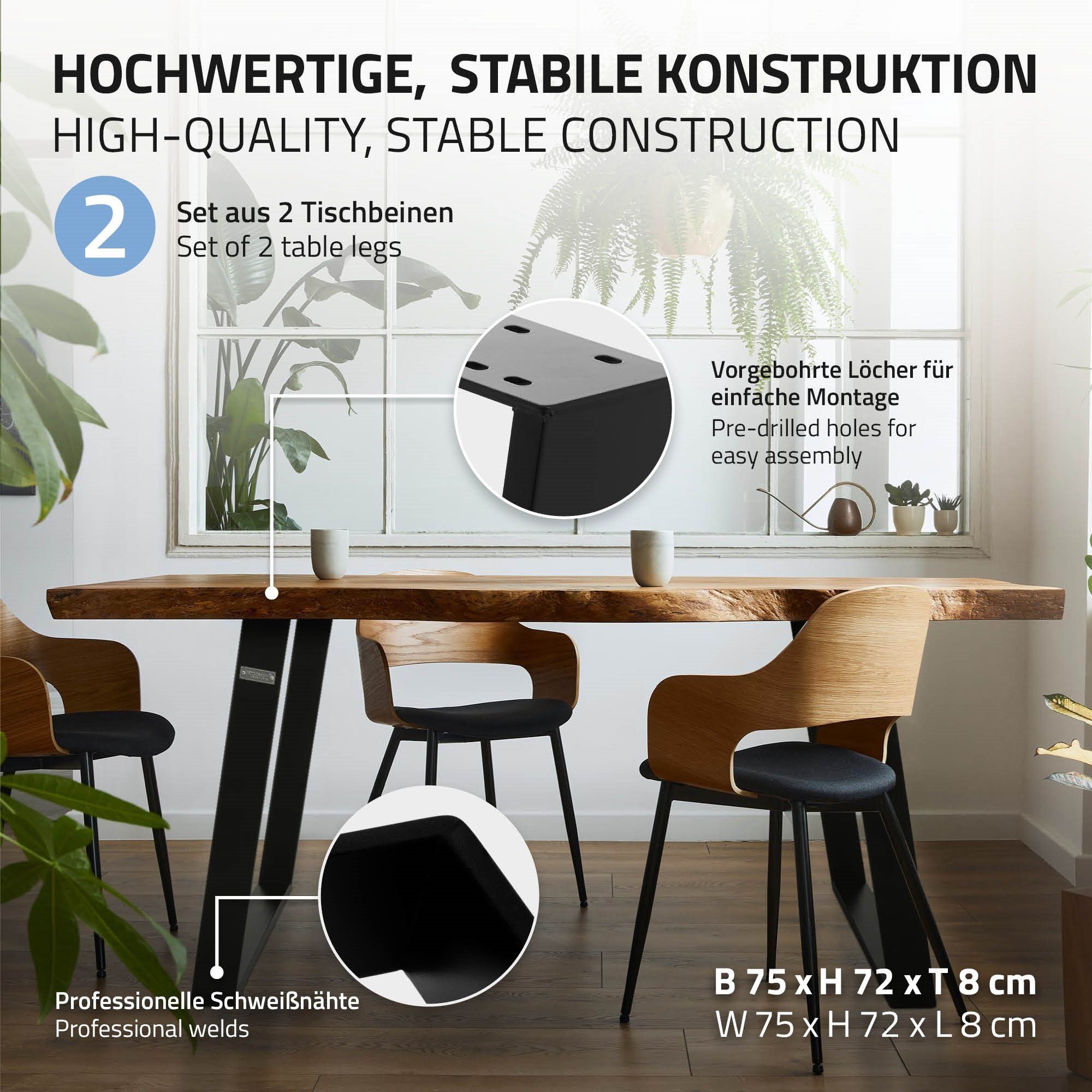 ML-DESIGN Esstisch/Schreibtisch, 75x72cm Metall für Neigung Schwarz Tischbein Tischuntergestell 2er Möbelfüße Set Schräg Möbelkufen 80GRAD