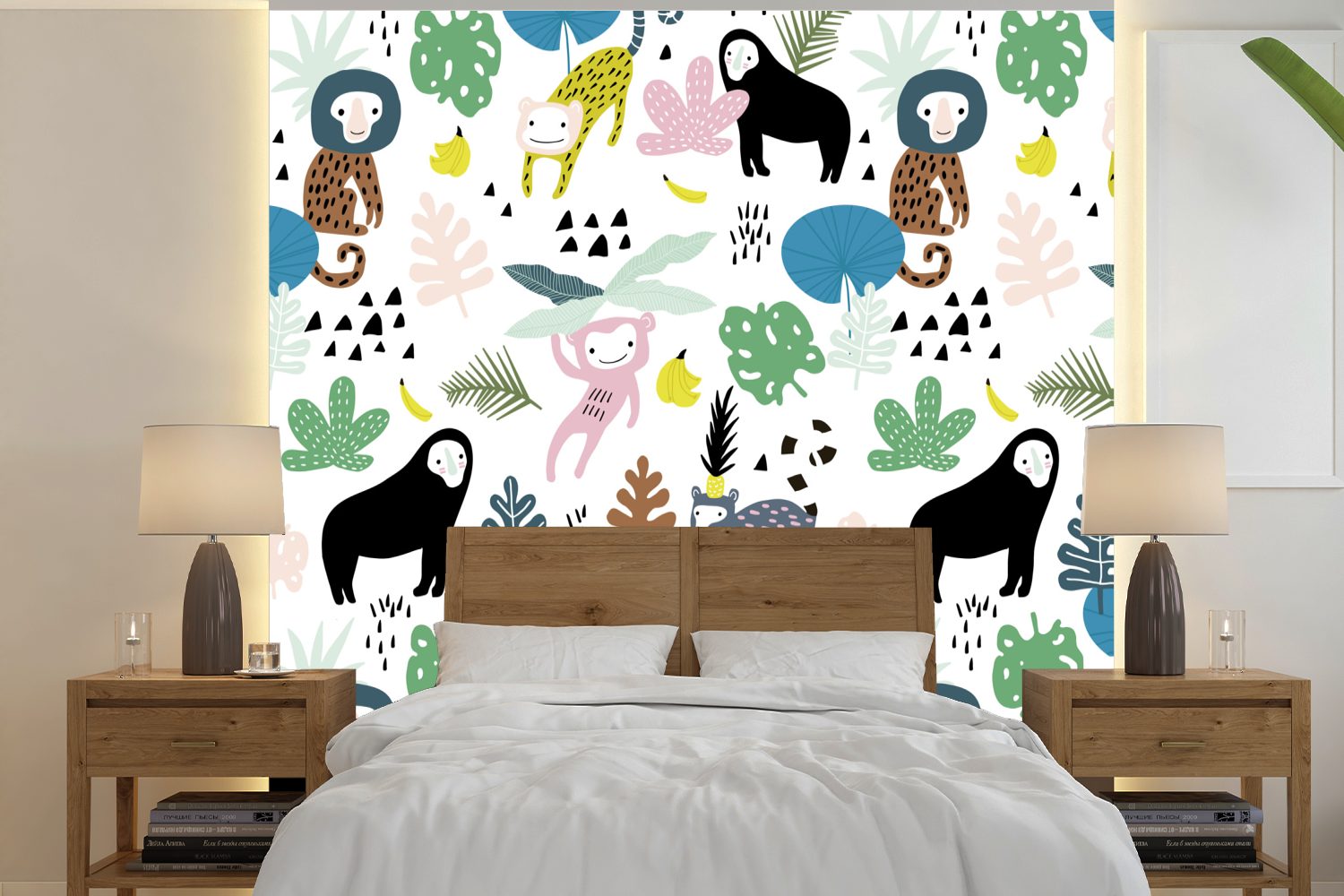 oder Dschungel Matt, - Wandtapete für St), Fototapete Pflanzen Affe, (5 Schlafzimmer, MuchoWow Wohnzimmer bedruckt, Vinyl - Tapete