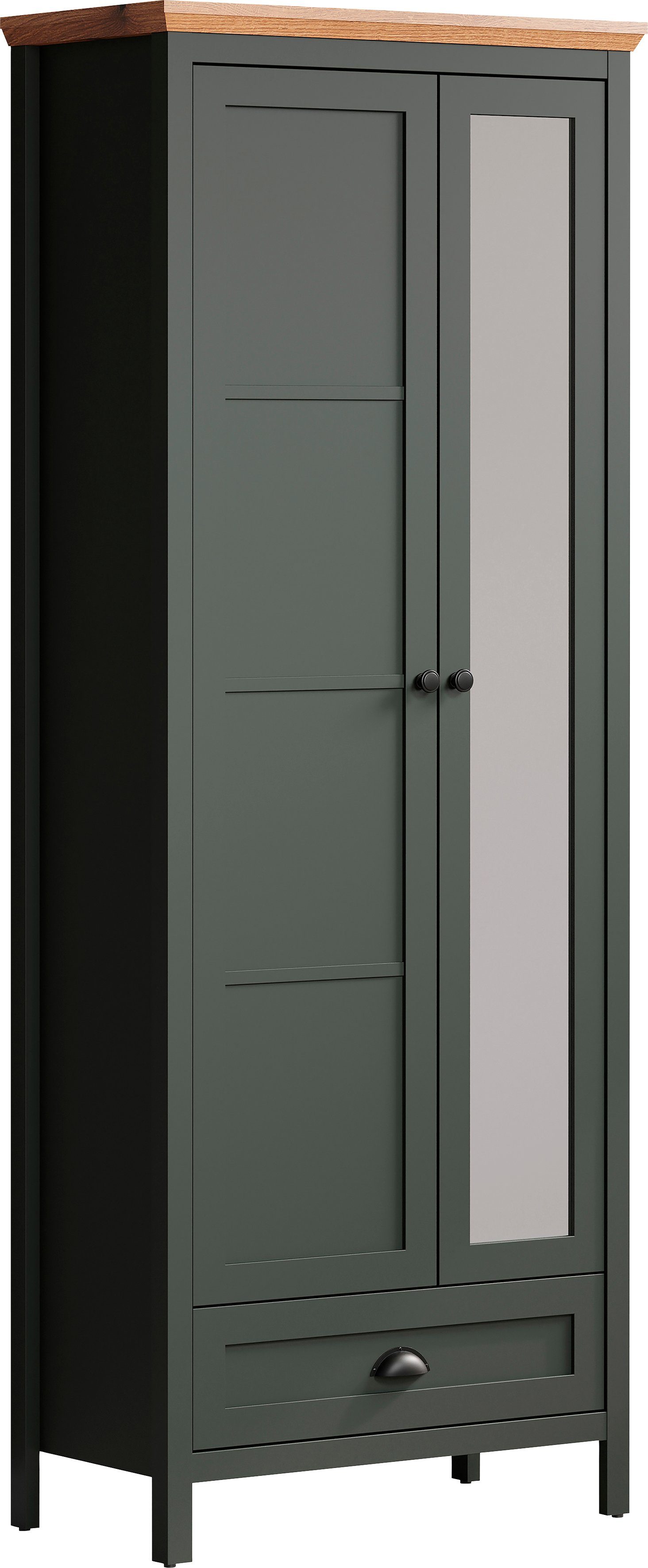 Home affaire Garderobenschrank Vienna (1-St) Kleiderstange, dunkelgrün hellbraune breit, Echtholzoptik, Matt, 77 cm