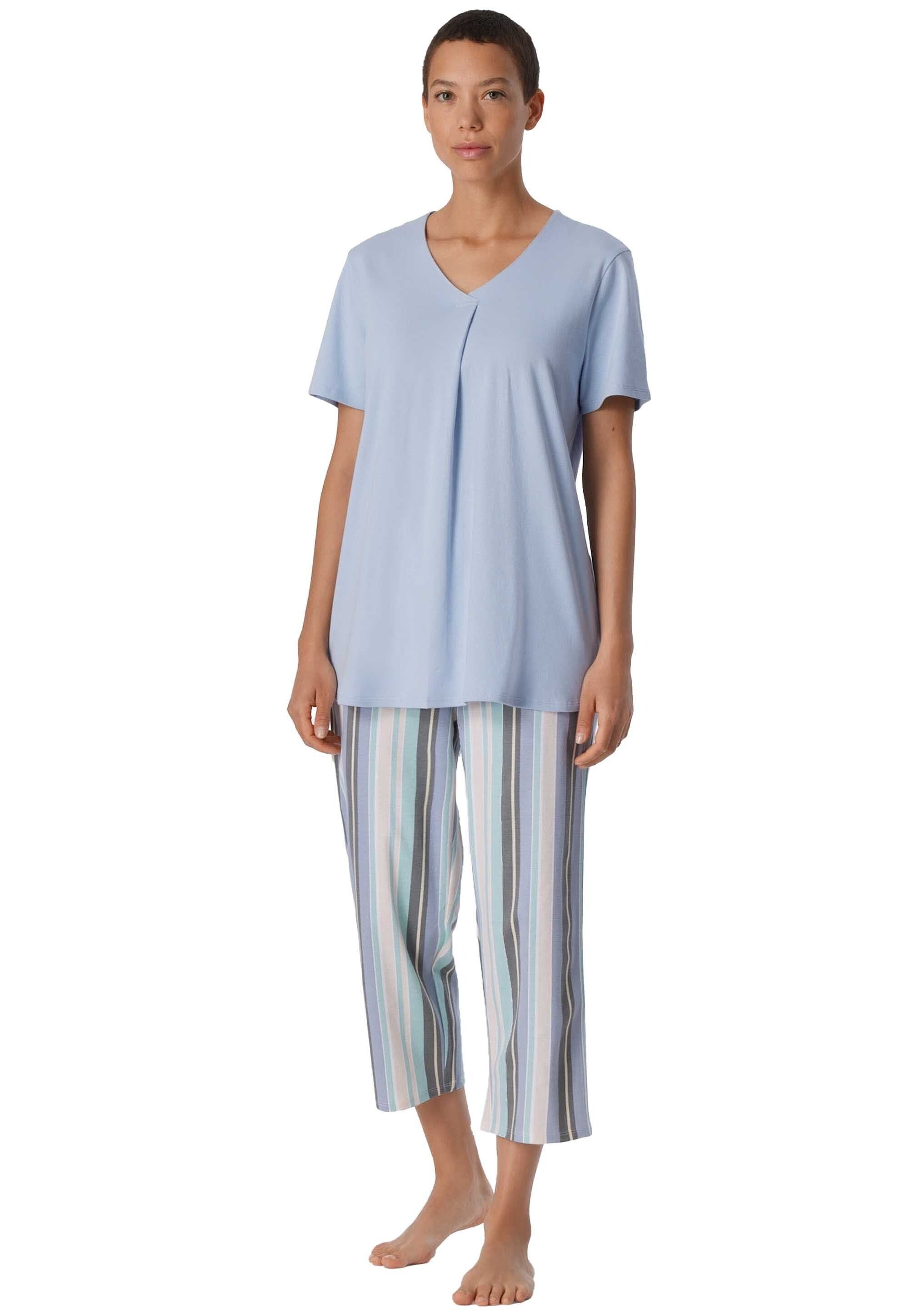 1/2 3/4 Pyjama Hellblau - Damen Nachtwäsche, Schlafanzug Schiesser Arm