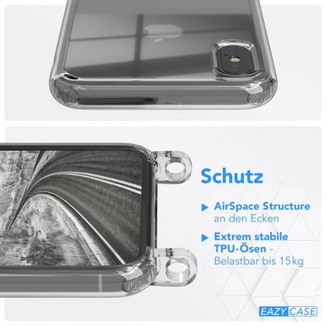 EAZY CASE Handykette Silikon Kette Karabiner für iPhone X / iPhone XS 5,8 Zoll, Schutzhülle zum Umhängen Handyhülle mit Umhängeband Schwarz Silber
