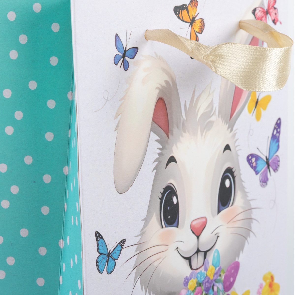 Idena Tragetasche Geschenktasche Ostern - Hase, weiß mit Eiern, 18 x 23 x 8 cm