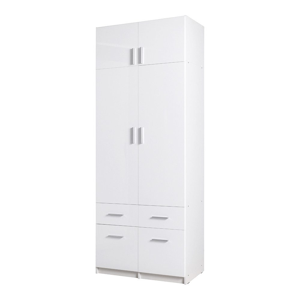 Lomadox Kleiderschrank SELAWIK-166 Schlafzimmerschrank mit Aufsatz, weiß Glanz, ca. 92/238/54cm
