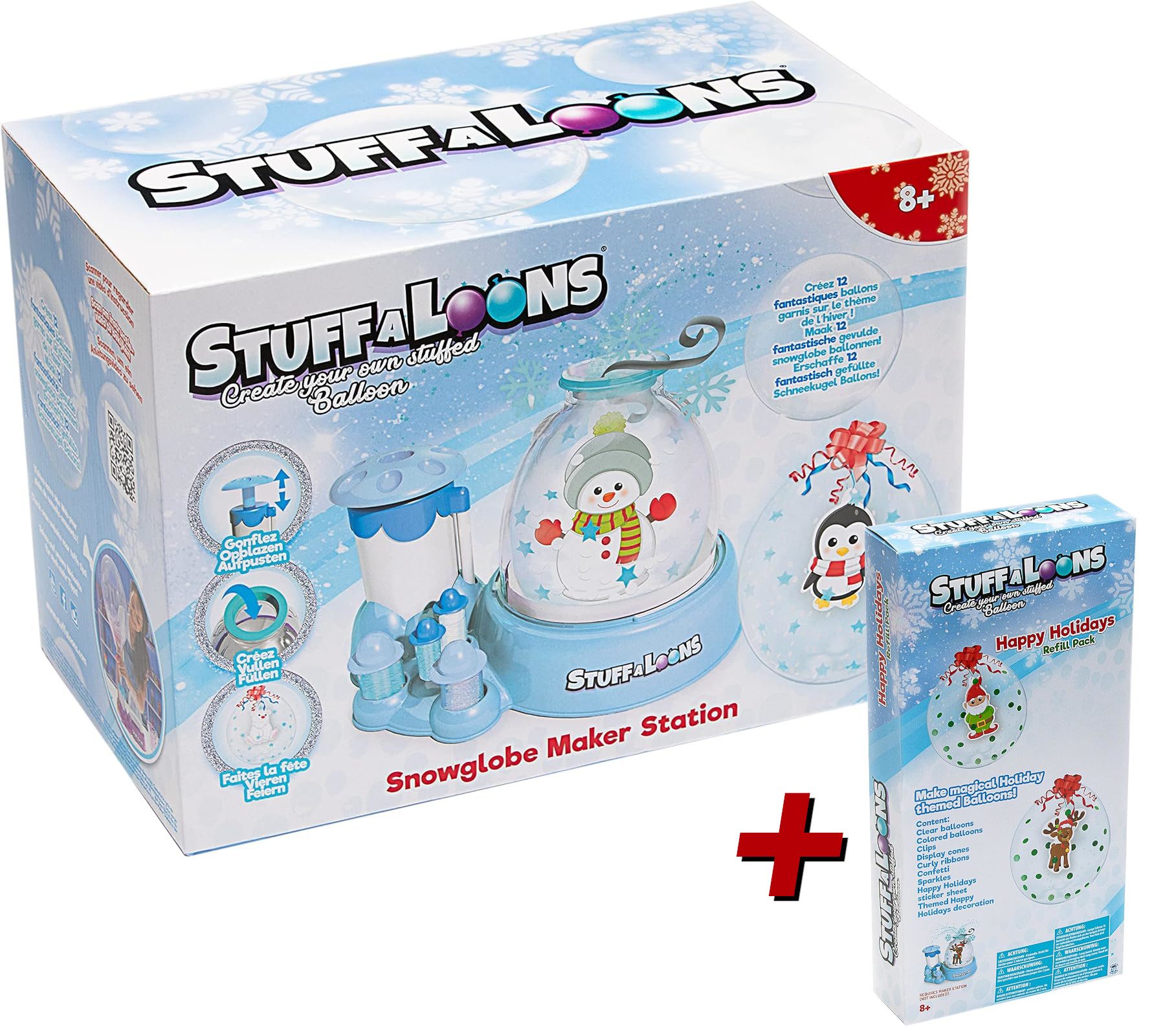 BOTI Dekoobjekt STUFFALOONS - Schneekugel Ballon Station + Refill Pack, Komplettpaket mit Ballon Station & Holiday Nachfüllset