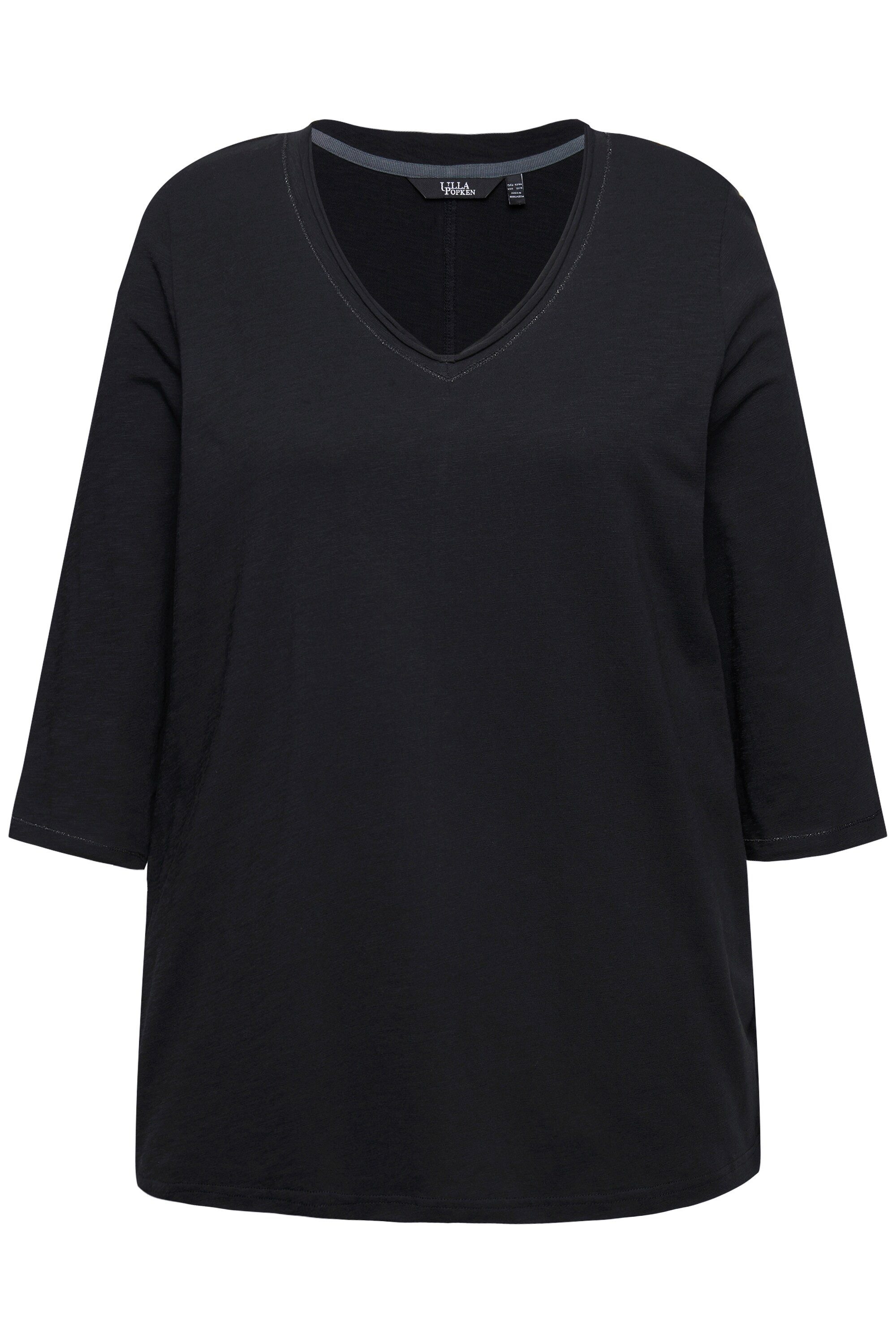 Ulla Popken T-Shirt Shirt Metallic-Nähte V-Ausschnitt 3/4-Arm günstig online kaufen