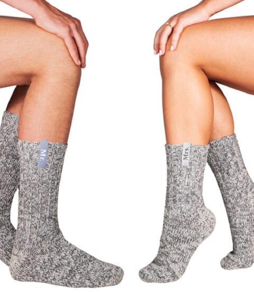 LK Trend Socken sehr Mr. Schafwollsocken Label Paar) auf Mrs. Mrs. Sockenrand das (2 dem SOXS.CO Mr. Label Style von & & Duo ist stylische & DIE sind