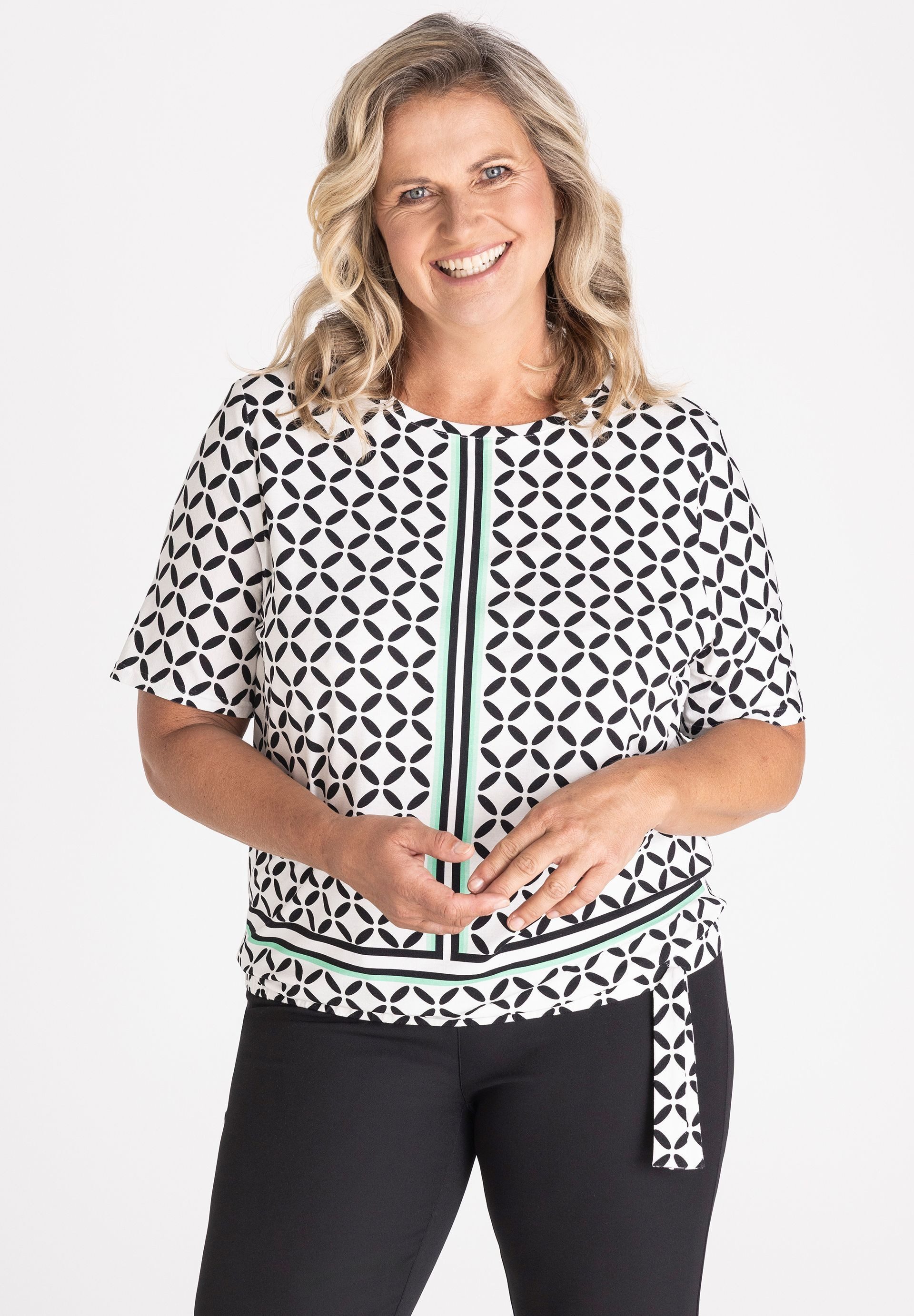 FRANK WALDER T-Shirt mit Bindebanddetail