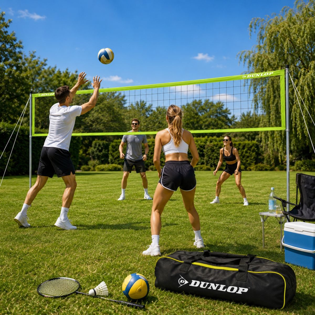 Dunlop Volleyballnetz Dunlop Netz 609x220 CM Grün/Schwarz (8x Metallrohre, 1x Netz, 4x Bodenanker mit Spannschnren) – Bild 4 von 5