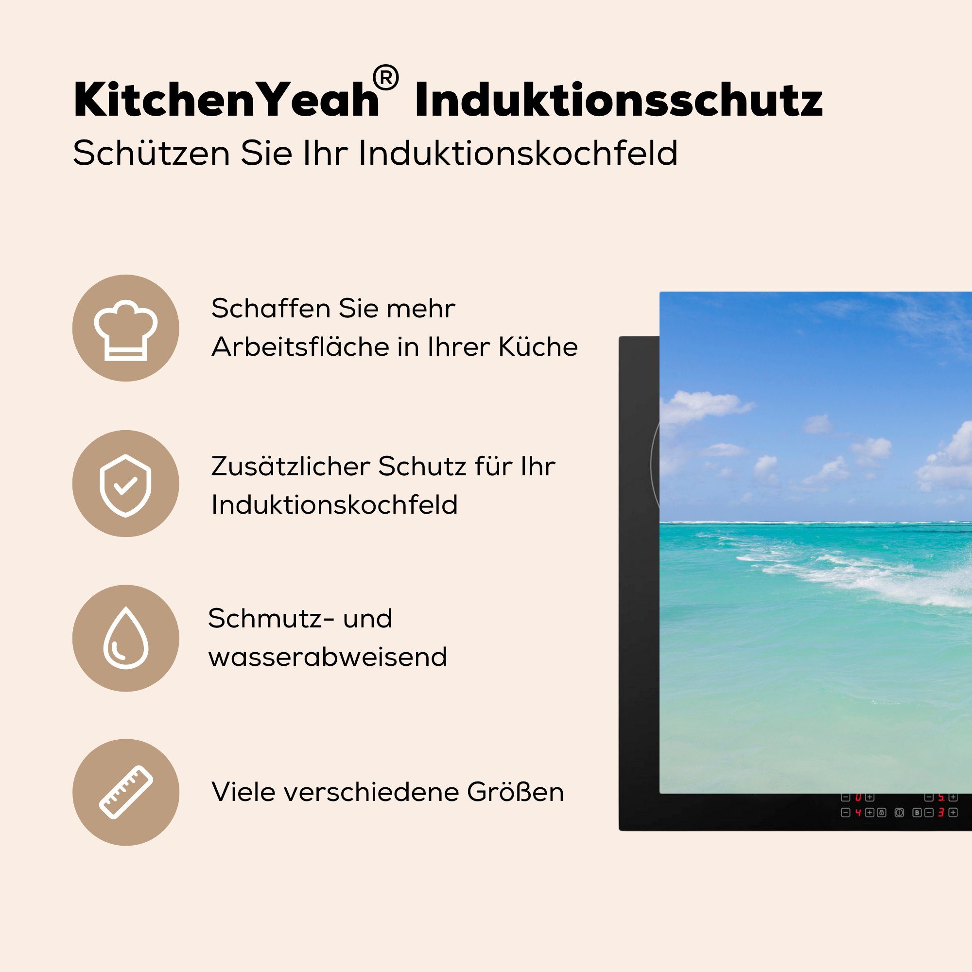 Mann Wasser, Ceranfeldabdeckung MuchoWow cm, Induktionskochfeld Vinyl, küche, Kite-surfender 81x52 auf die tlg), Herdblende-/Abdeckplatte für (1 Schutz klarem