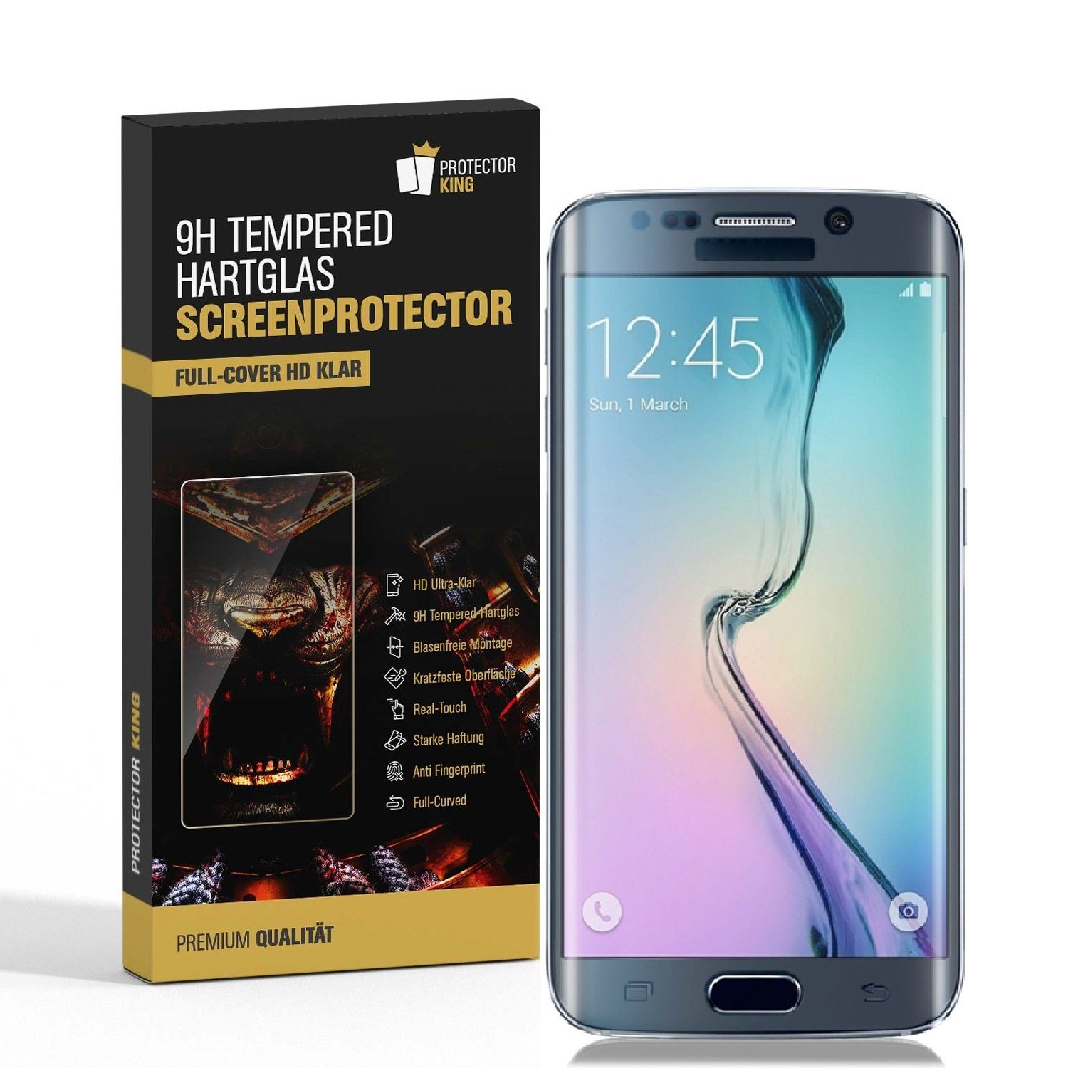 Protectorking Schutzfolie 2x 9H Hartglas für Samsung Galaxy S6 Edge FULL  CURVED Panzerfolie, (2-Stück), Displayschutzglas, Schutzglas Echtglas  Tempered 9H Härte HD-KLAR