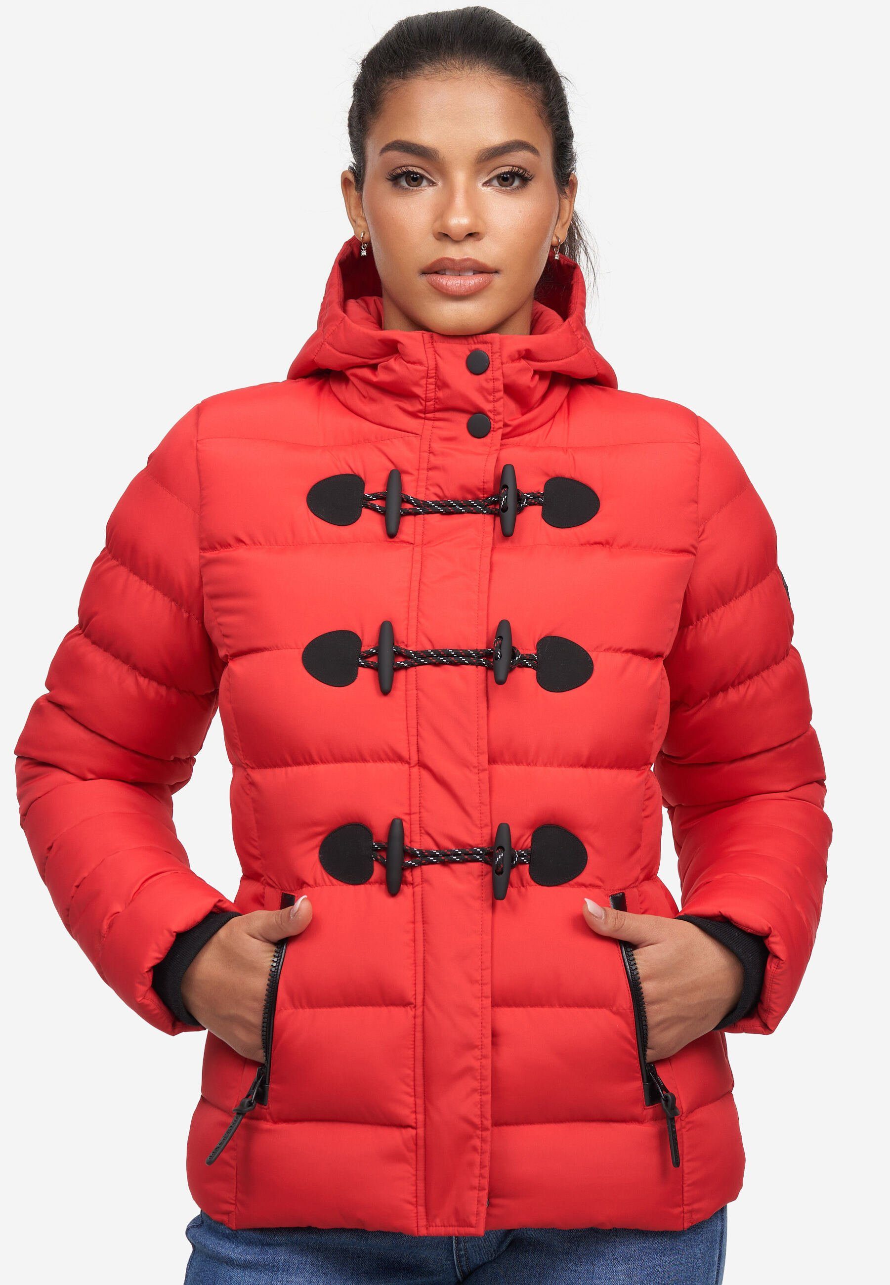 Brave Soul Pentagon Winterjacke für Damen, mit Knebelknöpfen rot